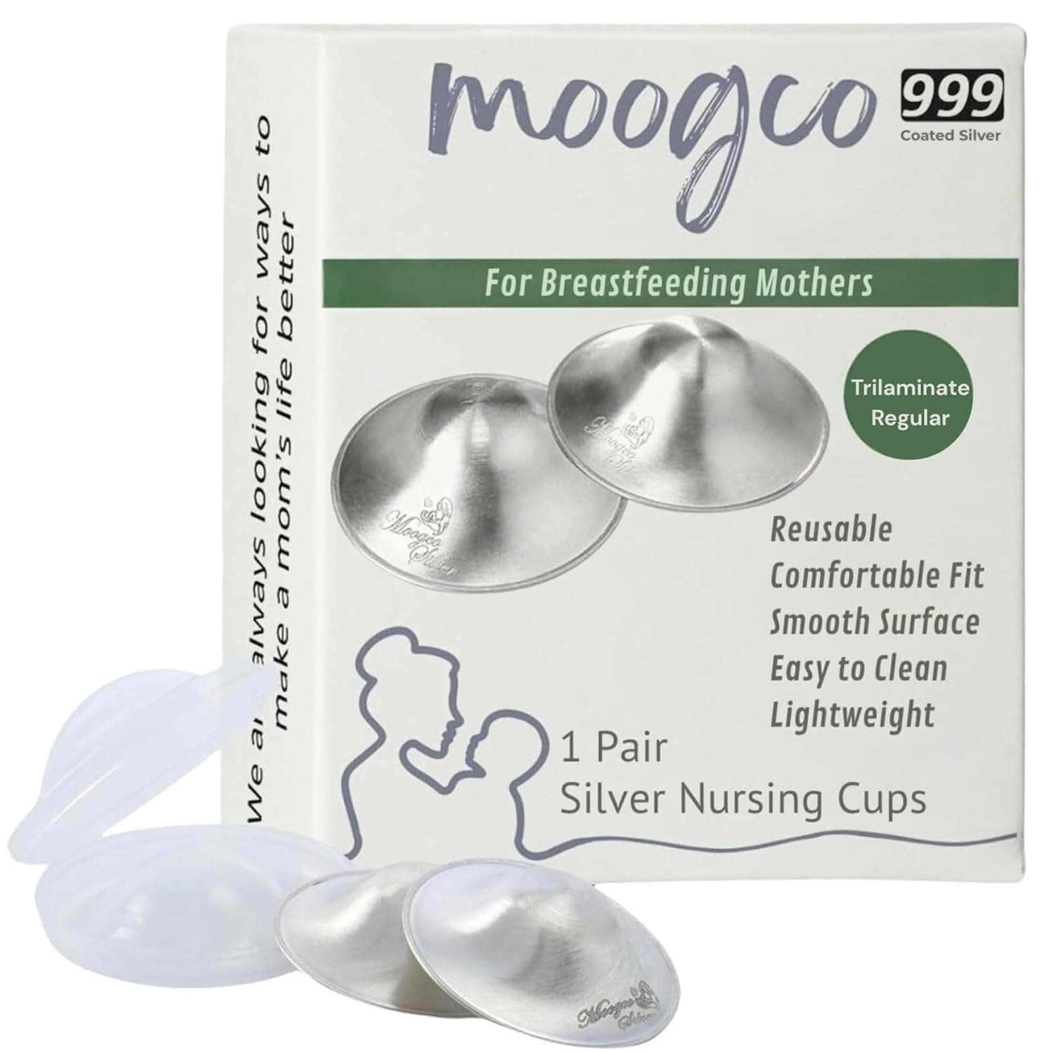 MOOGCO The Original Silver Nursing Cups - Nipple Shields for Breastfeeding