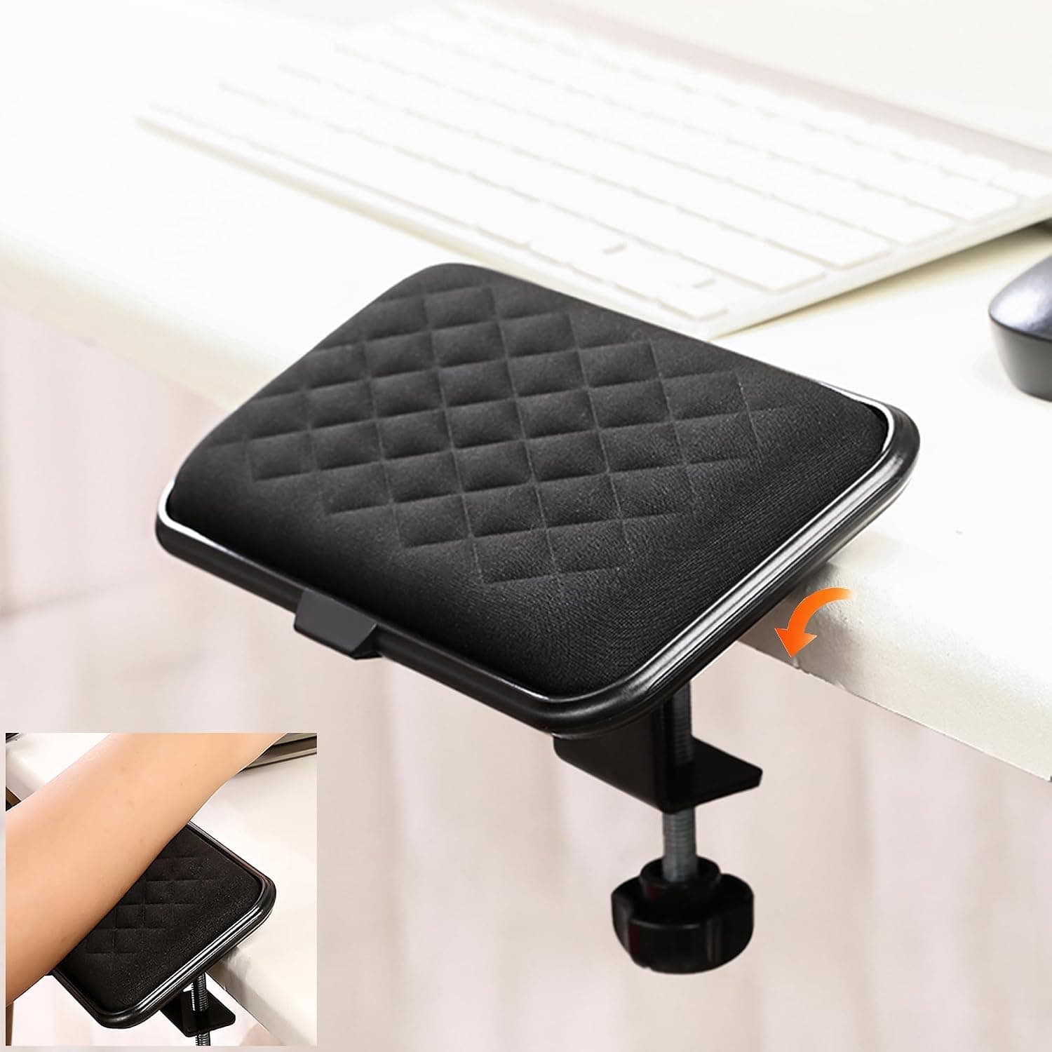 Ergonomic Desk Arm Rest Support, Rotating Clamp On Elbow Pad, Memory Foam Wrist Rest for Keyboard Mouse Gaming Office Work Laptop Desk Extension Adjustable Support Tray