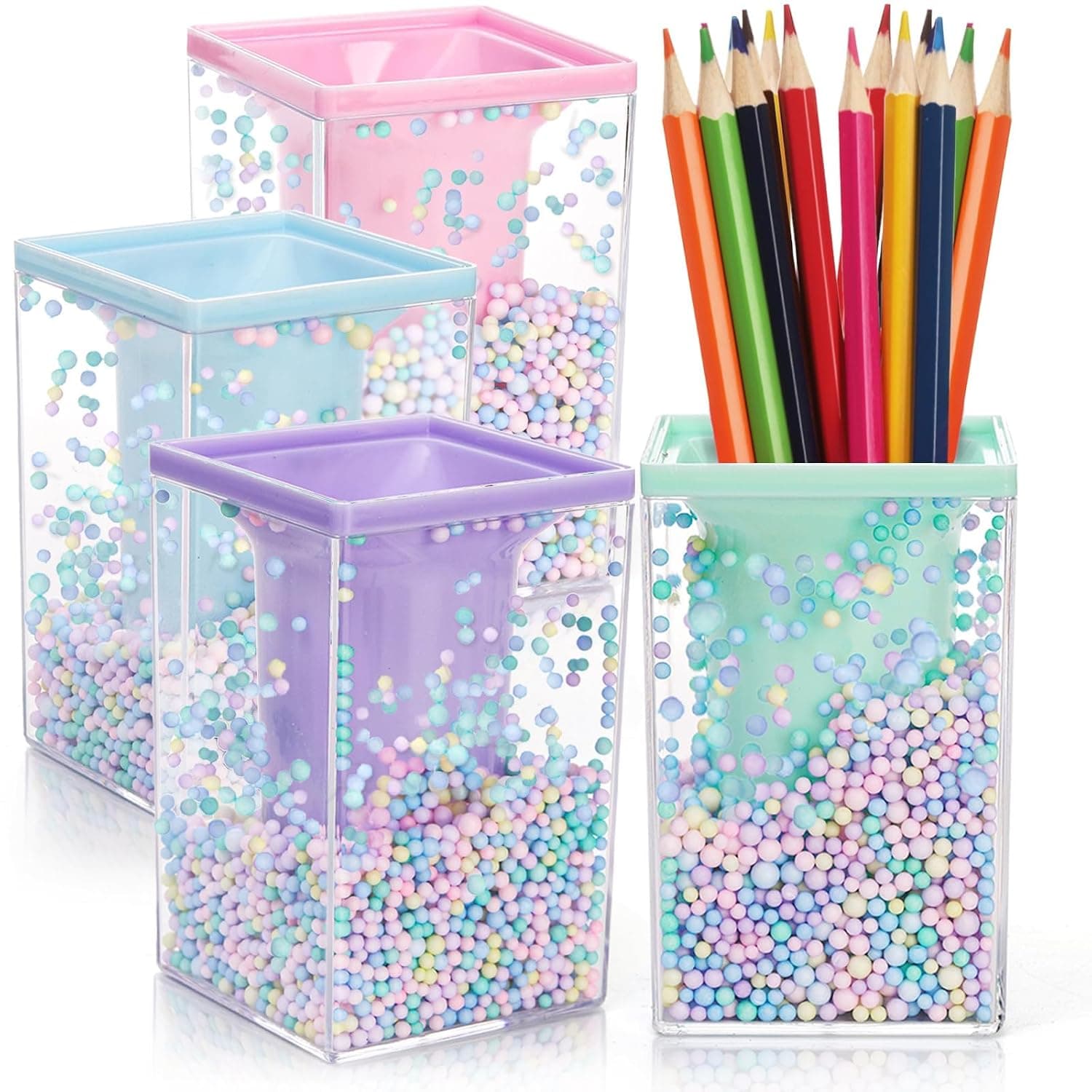 4 Pieces Cute Bubble Pen Holder, Multi-purpose Desktop Organizer, Back to School Gift, Kawaii Office Supplies, Pastel Desk Accessories, Stationery Makeup Brush Holder with Bubble Ball (4 Colors)