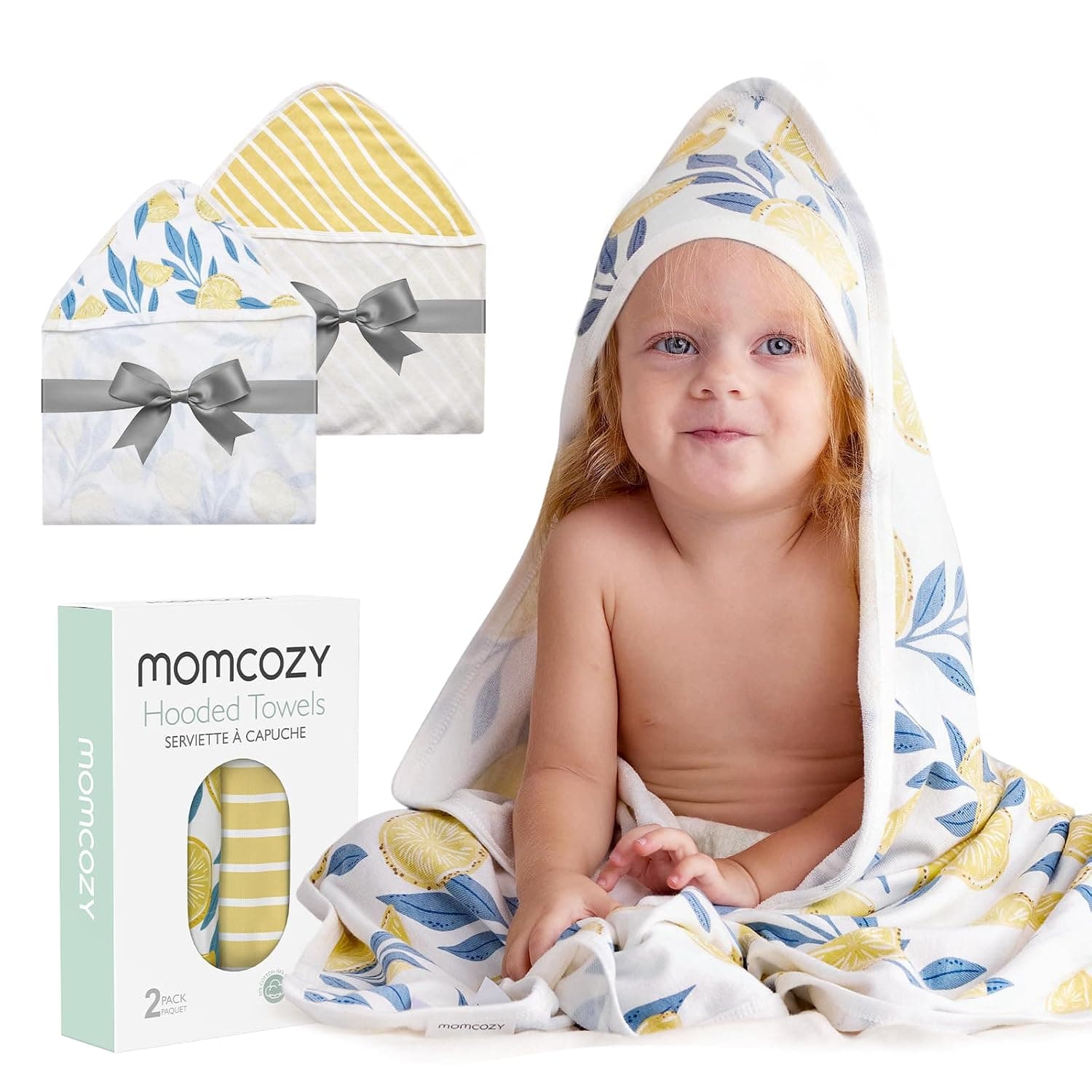 Momcozy Baby Towels, Soft Absorbent Bath Towel for Newborn&Toddler,Lemon