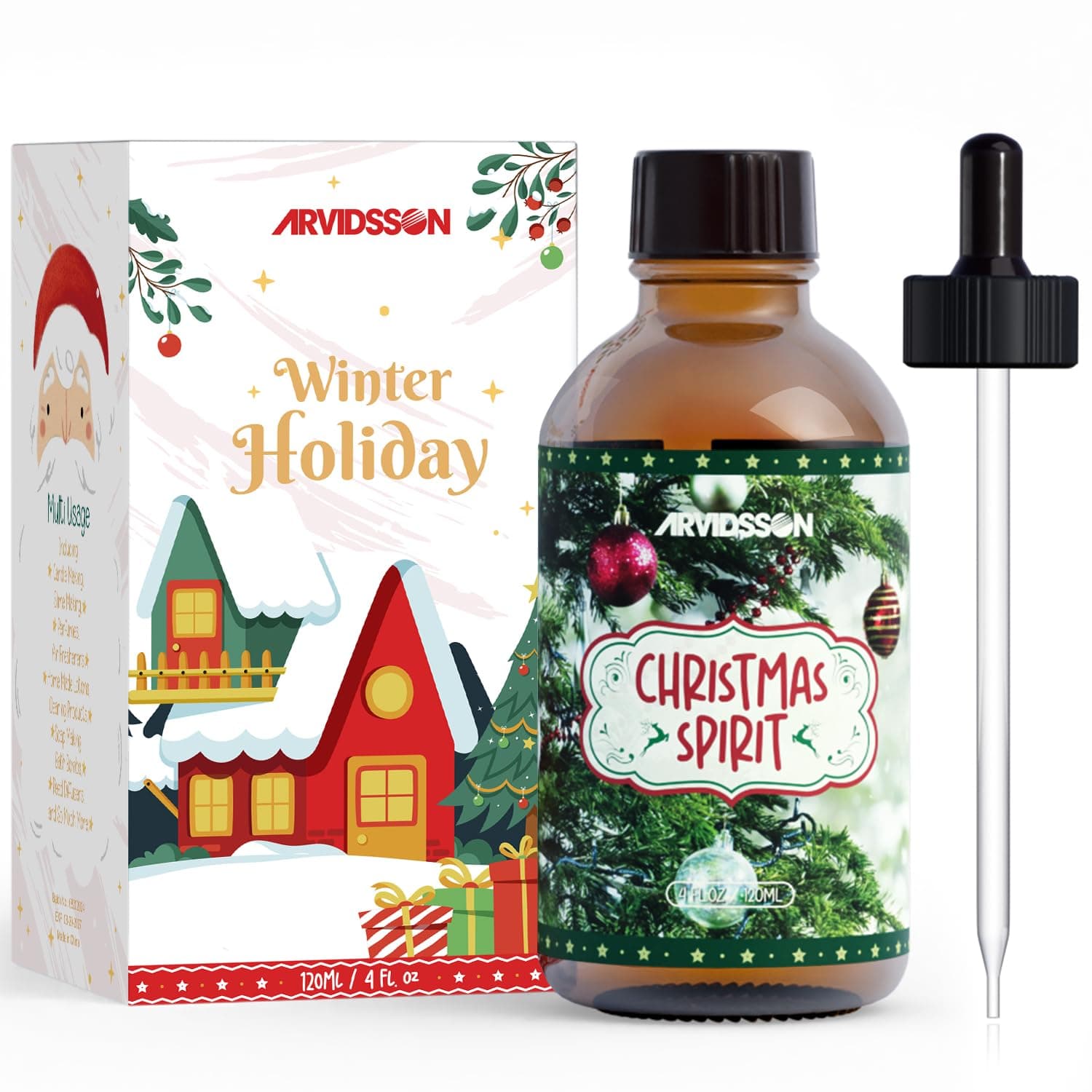Christmas Spirit Essential Oil 4 Fl Oz (120ml), ARVIDSSON Christmas Tree Fragrance Oil, Winter Essential Oil for Diffusers, Candle Making, Holiday Scented Oil for Home