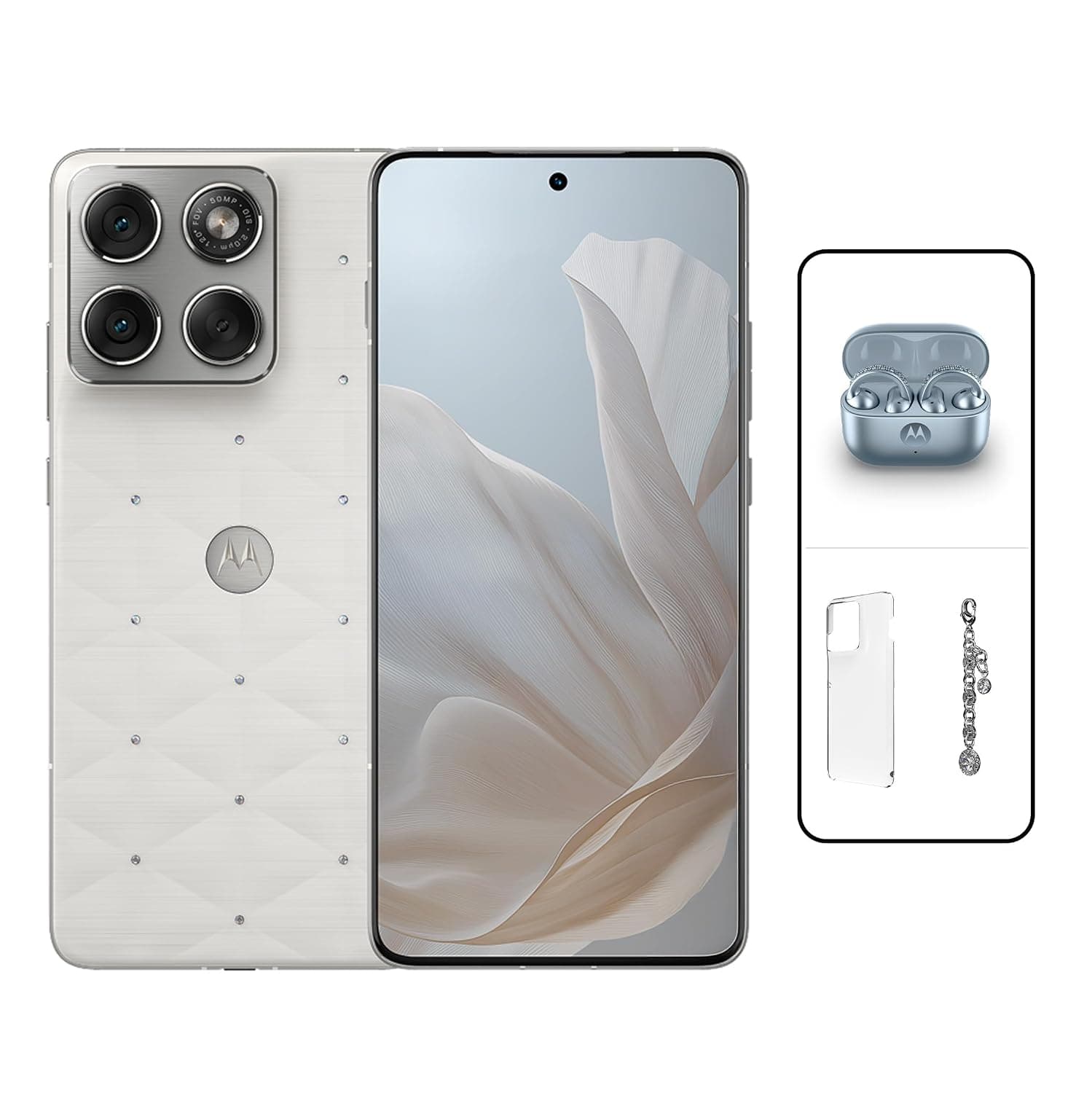 MOTOROLA Edge 70 5G Collections by Swarovski, 12+12GB RAM Boost, 512 GB ROM, OIS Camera, IP68/IP69, Snapdragon 7 Gen 4, 6.7" pOLED Display 120Hz, PANTONE Cloud, With Free moto buds loop Swarovski