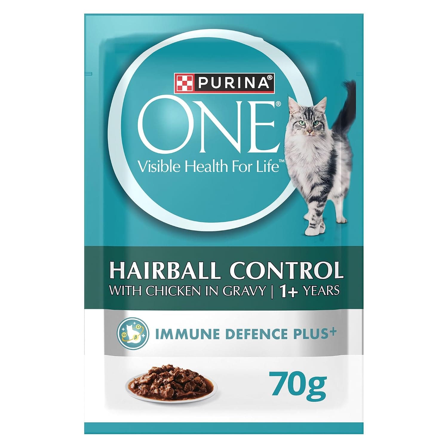 Purina One Adult Cat Food with Hairball Control Chicken Pouch (70g, Pack of 24)