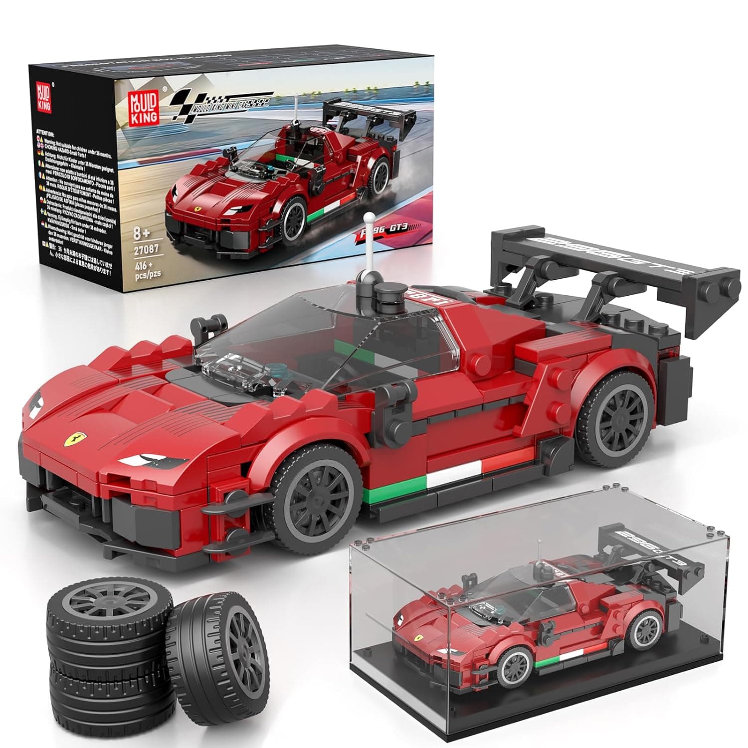 Mould King 27087 Technik Sports Car Building Block Sets with Acrylic Display Case, Model Cars for Collecting, Gifts for Children from 8+ Years/Adult Collector Enthusiasts, (416 Pieces)