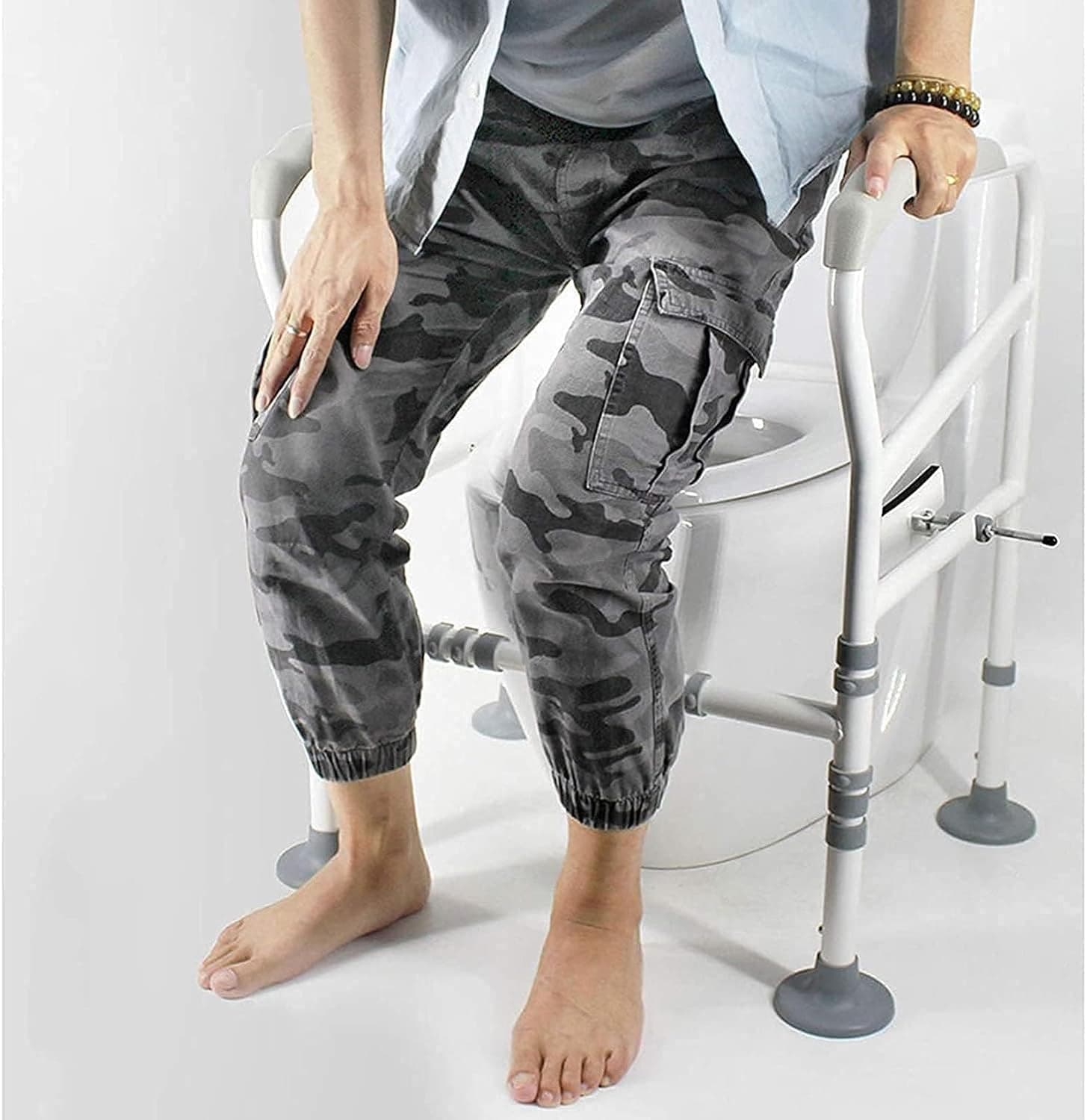 Toilet Safety Rails for Seniors, Adjustable Toilet Safety Frame with Suction and Handles, Foldable Toilet Support Frame for Elderly,Stand Up Assist