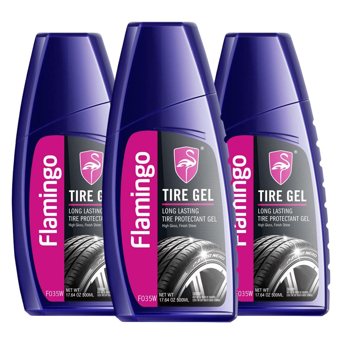 Flamingo Car Tire Gel Long Lasting Protectant, Water-Based Tyre Shine 500ml, High Gloss Polish & Dressing, Car Care Product for UV Protection & Durable Finish (3 PCS)