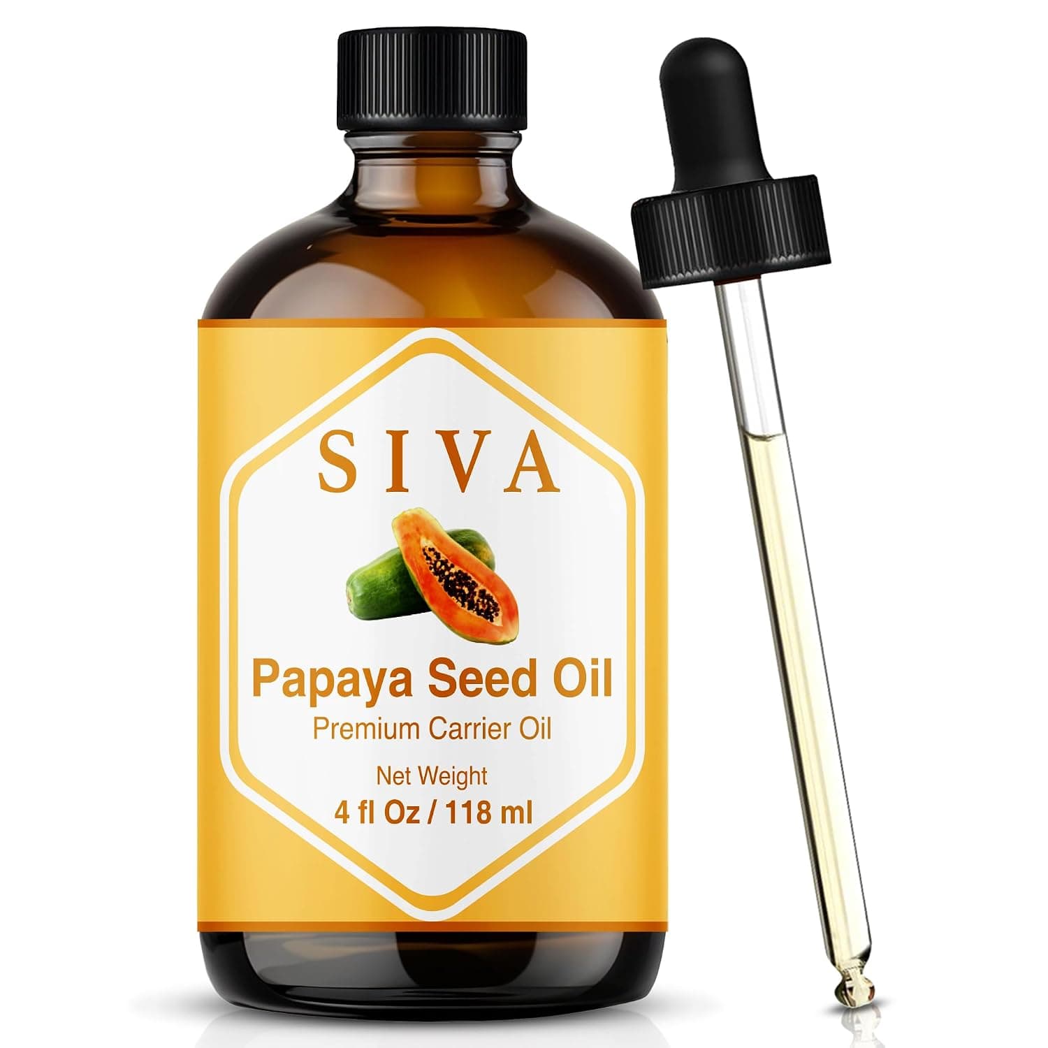 Siva Papaya Seed Oil 4oz (118ml) Premium Cold-Pressed Carrier Oil with Dropper for Face, Skin Care, Body Massage, Hair Care, Hair Oiling & Scalp Massage | Papaya Seed Oil for Face Care, Skin Care, Facial Oil, Hair Care, Scalp Massage, Body Massage, Dilution & DIY Beauty Blends