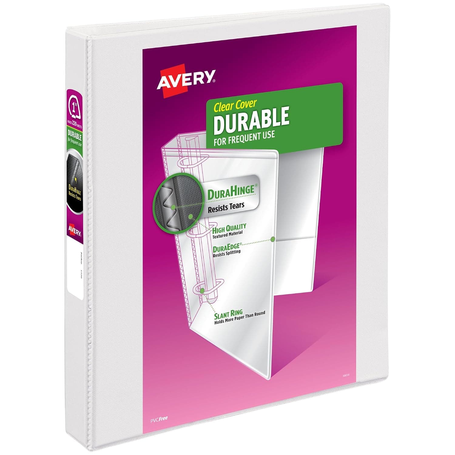 Avery 17012 Durable View Binder w/Slant Rings, 11 x 8 1/2, 1" Cap, White