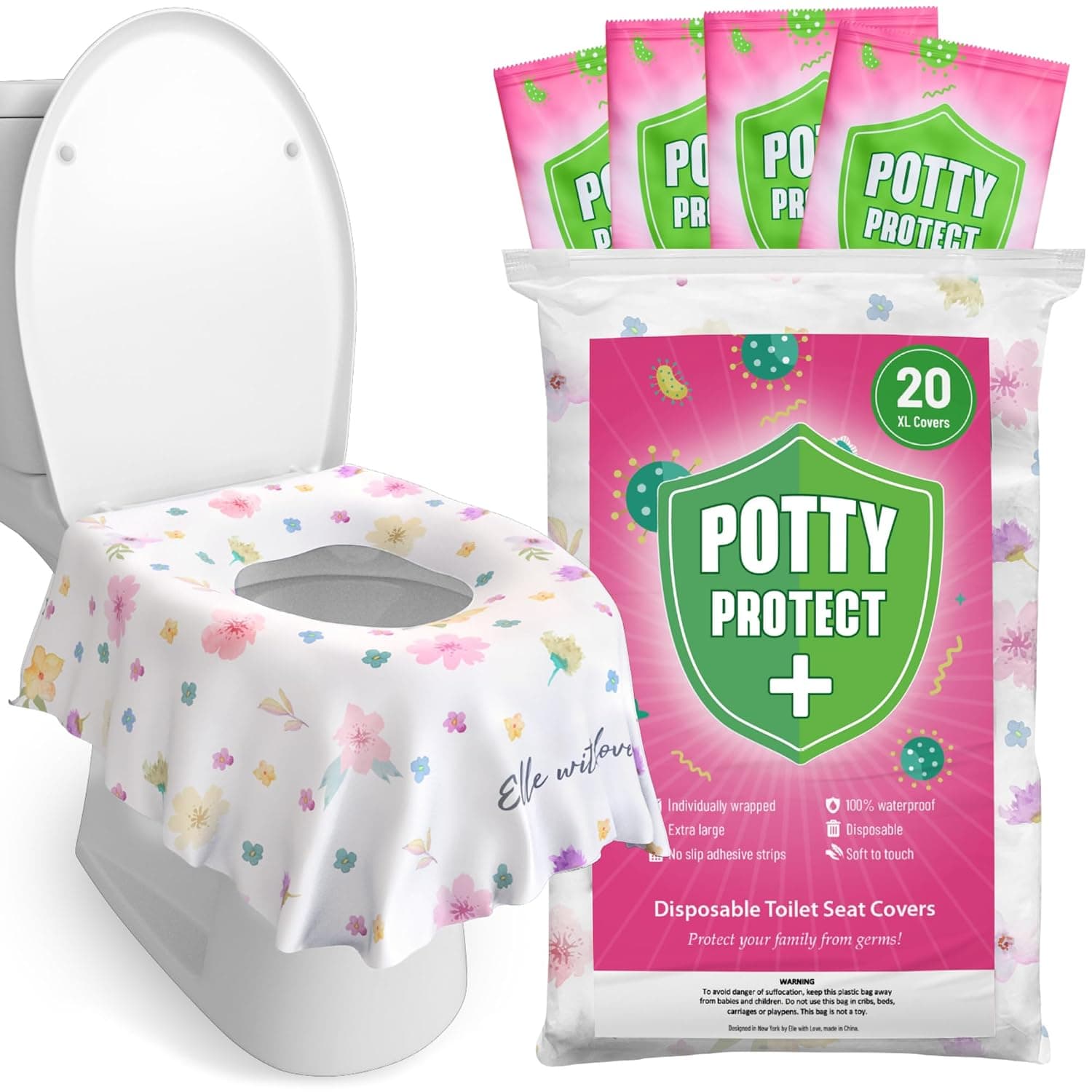Eli with Love 20 Pack Extra Large Disposable Toilet Seat Covers (Floral) by – Toddler Toilet Covers For Full Coverage On Toilet or Potty – Ideal Travel Toilet Covers For Both Kids and Adults