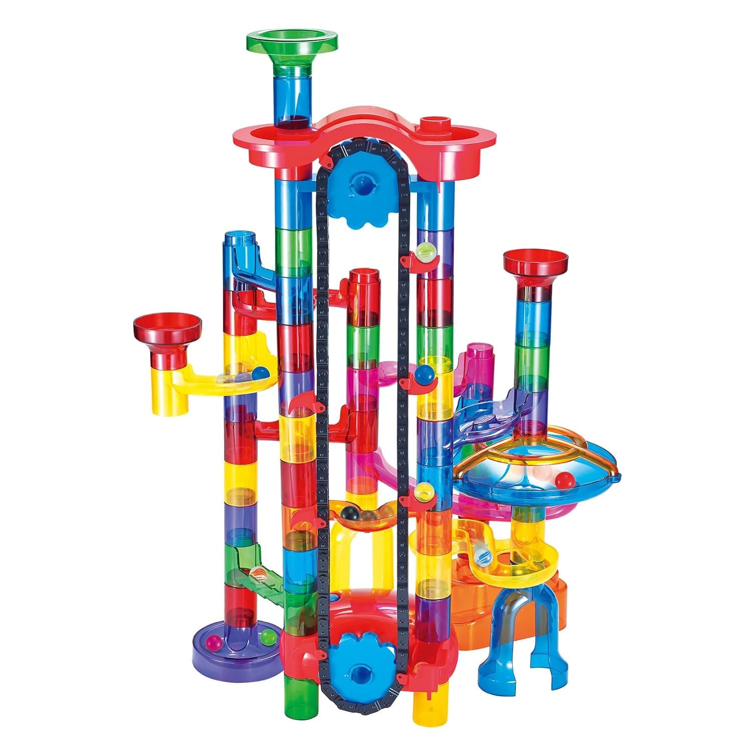 171 PCS Marble Run Set for Kids - Transparent Maze Track Building Kit with Electric Elevator, STEM Educational Toy for Boys & Girls Ages 3-8 (Transparent Color)