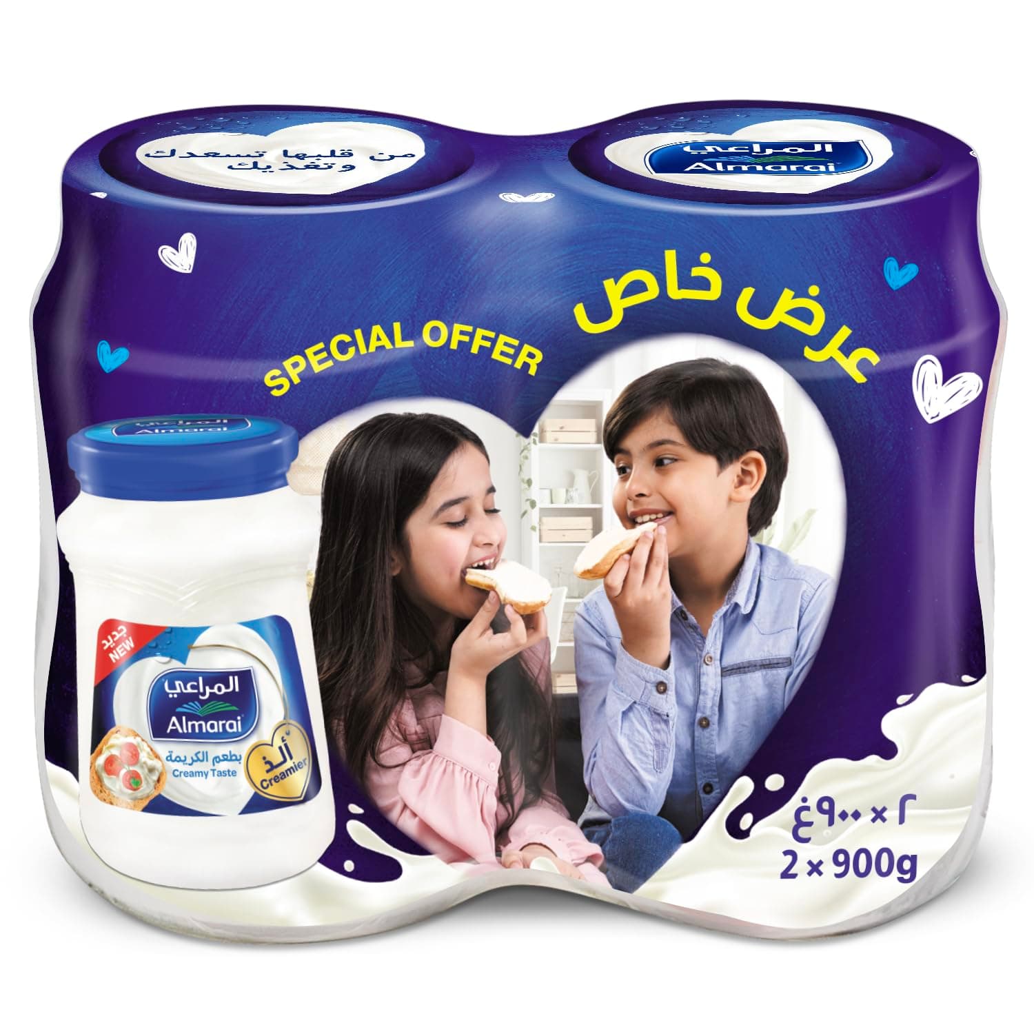 Almarai Blue Processed Cream Cheese Jar, 900 g - Pack of 2, Packaging May Vary