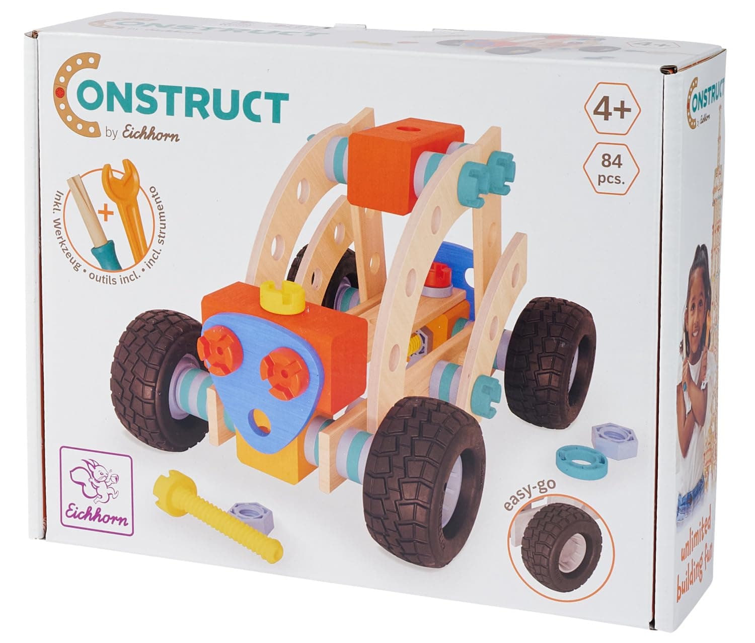 Eichhorn Construct Beach Vehicle - 83-Piece Construction Toy with Large Tyres and Sturdy Body to Promote Motrik and Creativity, FSC Certified Wood, from 3 Years