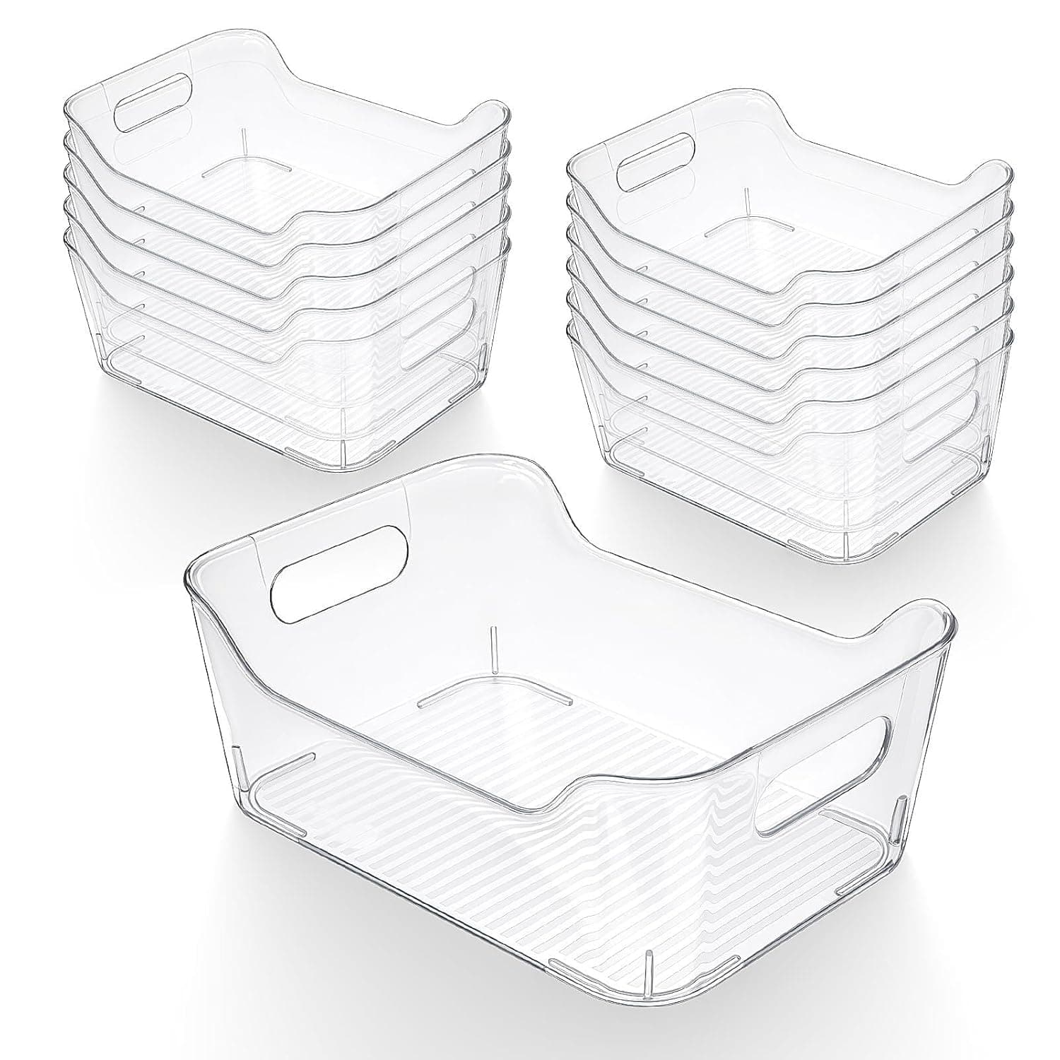 Clear Plastic Storage Bins, Stackable Organizer Containers with Handles for Pantry, Refrigerator, Freezer, Bathroom, Multi-Use Transparent Storage Boxes for Home & Kitchen Space-Saving Solutions