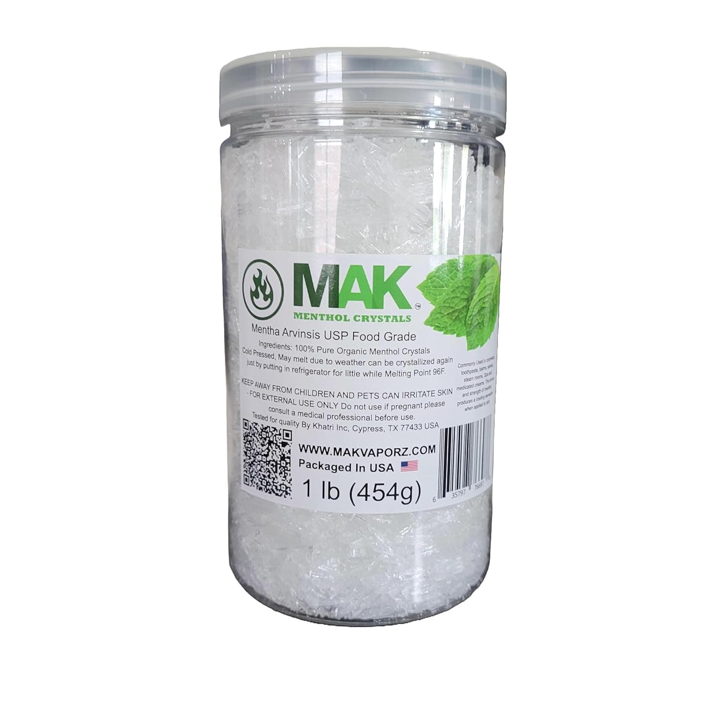 MAK MAK Menthol Crystals 1lb - Pure Organic 100% Natural - Crystal Mints Mentha Arvensis Mint Crystals - Comes in a Jar for Lasting Freshness