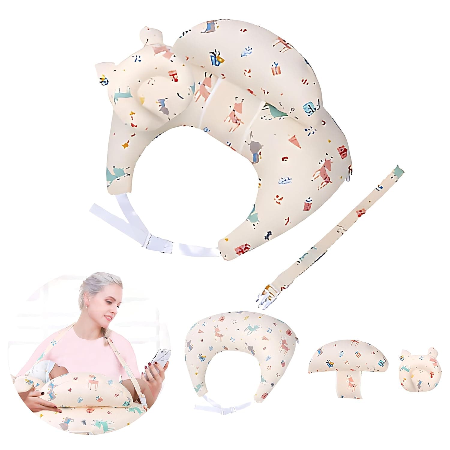 Nursing Pillow Large Breastfeeding Pillow, Mom Feeding Pillows with Baby Support Cushion Ergonomic Baby Feeding Pillows Positioner with Adjustable Waist Strap Removable Cotton Cover Newborn