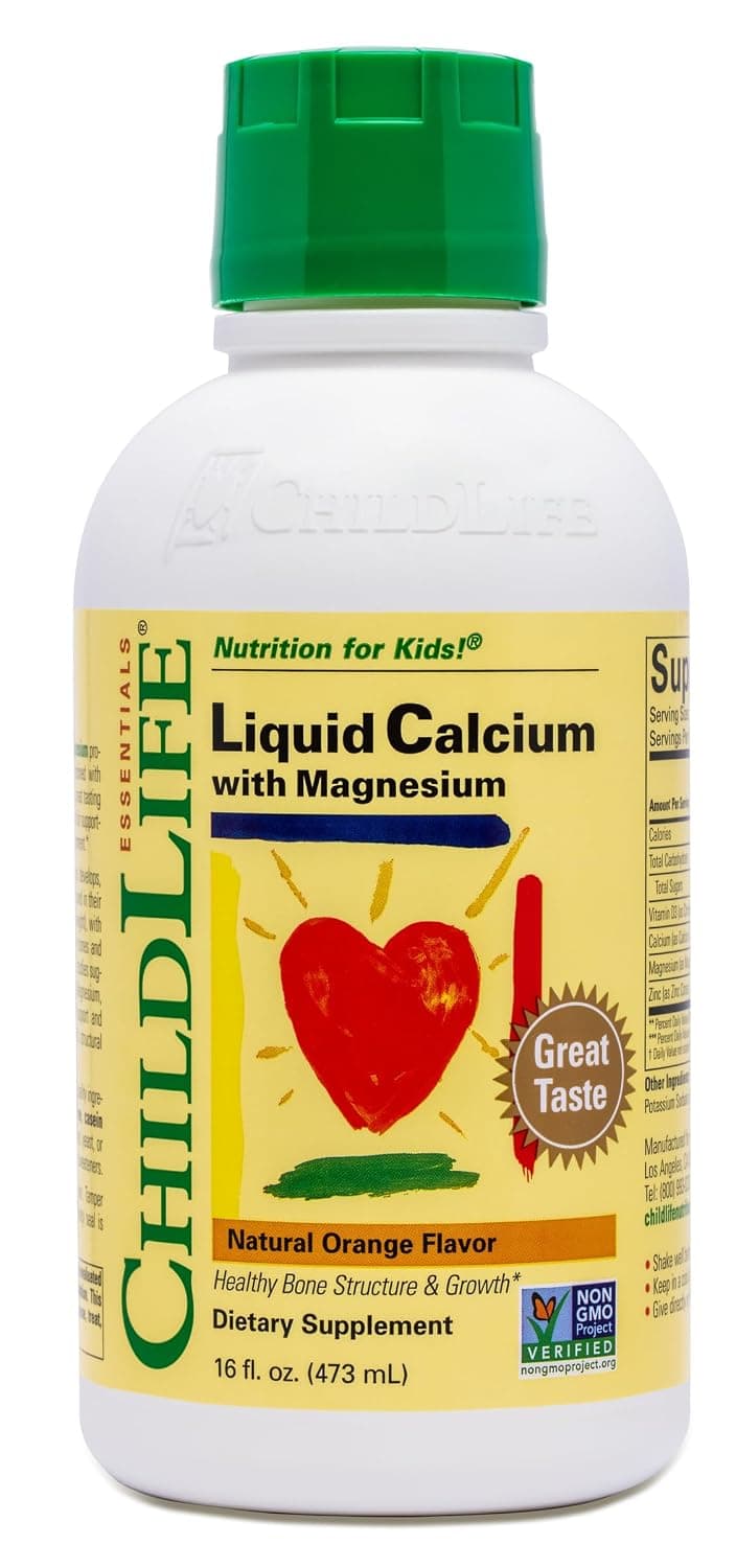 Child Life Liquid Calcium/Magnesium,Natural Orange Flavor Plastic Bottle, 16-Fl. Oz. | Baby & Toddler Calcium, Magnesium, Zinc, Vitamin D 3, Orange Flavor, Supplement, Liquid, Toddler Kids, Zinc Magnesium