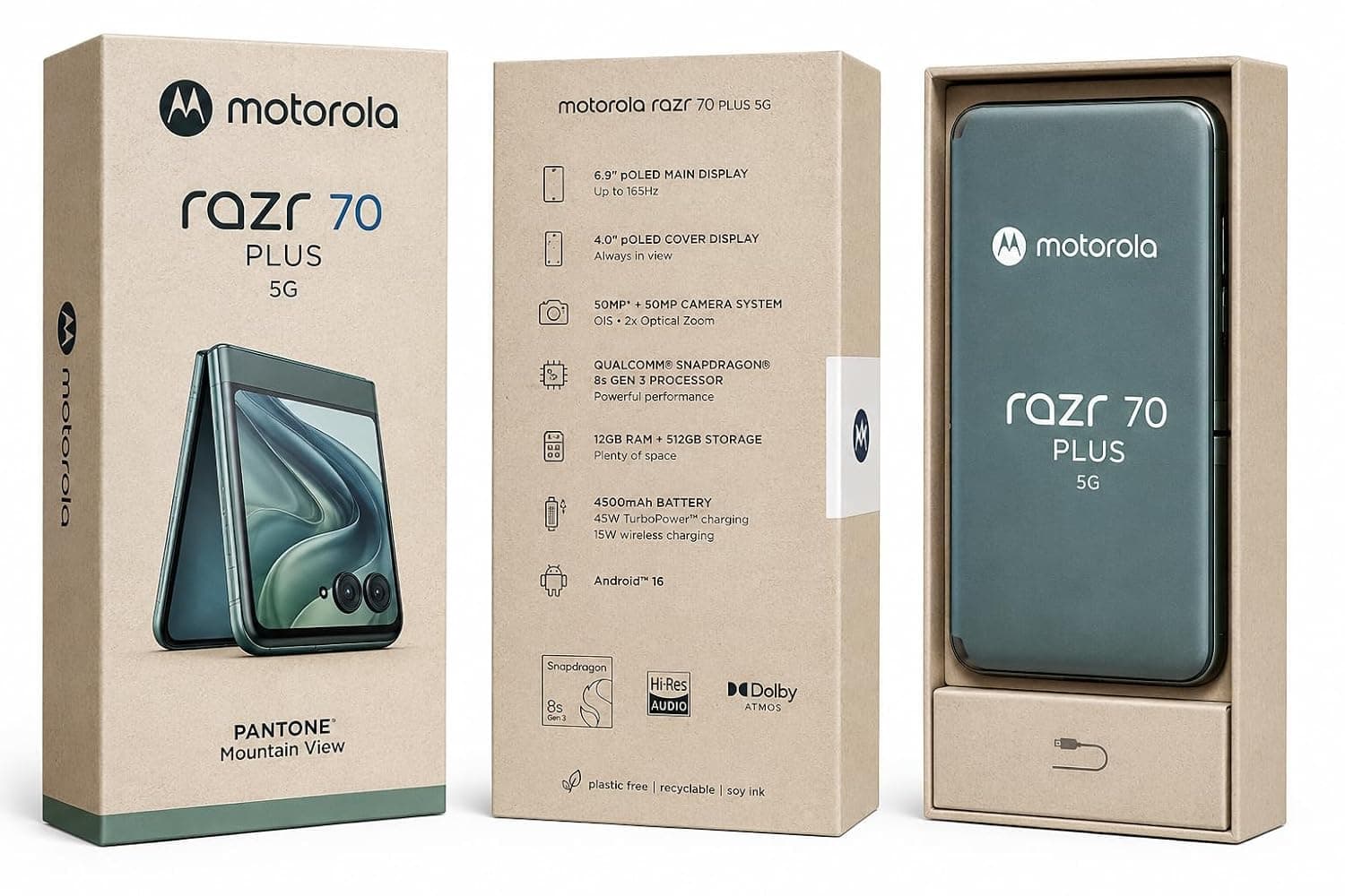 Motorola Razr 70+ Dual-SIM 512GB ROM + 12GB RAM (GSM Only | No CDMA) Factory Unlocked 5G Smartphone (Pantone Mountain View) - International Version