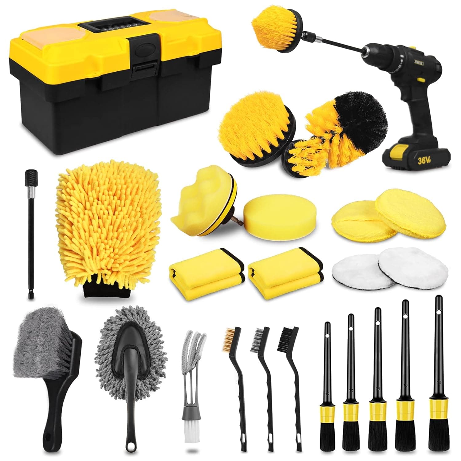 TTRCB 27Pcs Car Detailing Kit, Car Detailing Brush Set, Auto Detailing Drill Brush Set, Car Detailing Brushes, Car Wash Kit, Car Accessories, Car Cleaning Tools Kit for Interior, Exterior, Wheels, Men