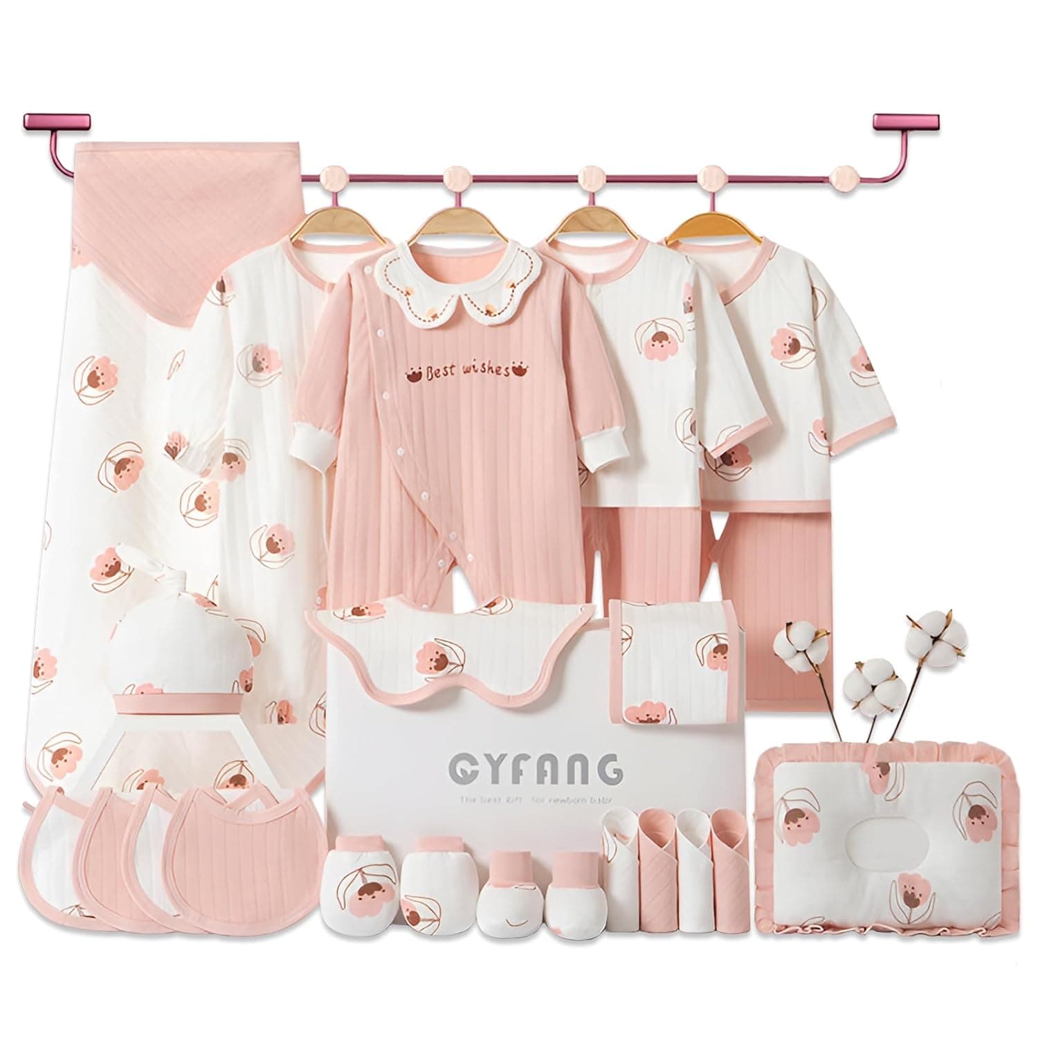 24PCS Newborn Baby Gift Set, Newborn Layette Gift Set for Boys and Girls, Babies Essential Clothes Accessories, 100% Premium Cotton, for Spring Summer Autumn Winter Four Seasons