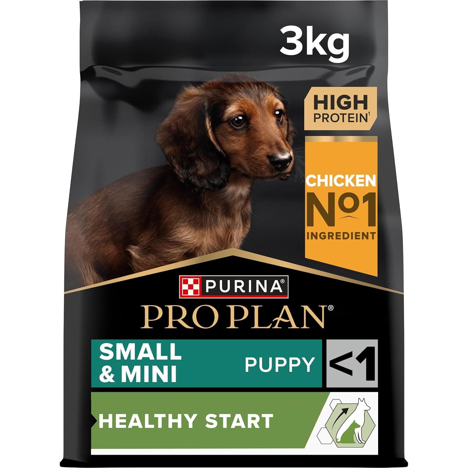 Proplan Dry Dog Food Puppy Chicken, Brown, Small & Mini - 3 Kg, 12272132 | Puppy food dry, rich in chicken