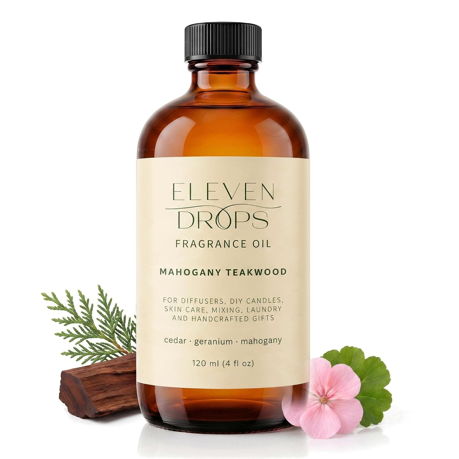Mahogany Teakwood Diffuser Oil – Premium Fragrance Oil for Cold Air Diffusers, Home, Office, DIY Candles – Rich Woody Aroma, Long Lasting, Pet Friendly, Made in USA, 4 Fl.Oz. Glass Bottle