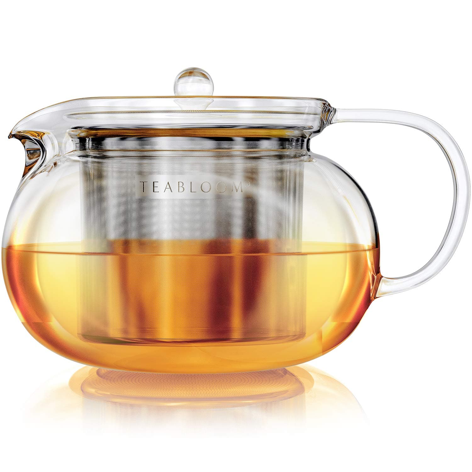 Teabloom Kyoto Stovetop Safe Teapot – 3-4 Cup Capacity / 36 OZ / 1050 ML – Clear Borosilicate Glass – Premium, Toxin-Free Materials – Removable Stainless Infuser – Stovetop and Microwave Safe
