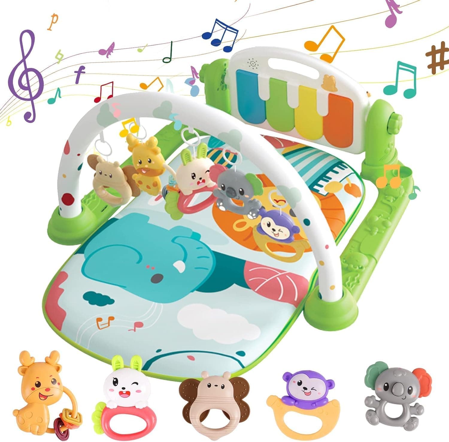 SKY-TOUCH Baby Play Mats for Gyms, Kick and Play Piano Gym Mats, Detachable Tummy Time Mat with Music and Lights, Indoor Musical Electronic Learning Toys, Activity Center for Babies and Toddlers