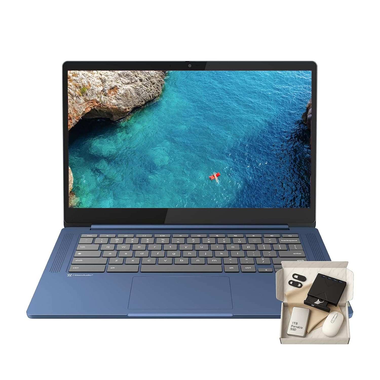 Lenovo Ideapad Slim 3 Chromebook - Chrome OS, 14'' FHD Display, 13.5 Hours Battery Life, MediaTek Kompanio 520 (8-Core), Wi-Fi 6, 4GB RAM, 92GB Storage (64GB eMMC+32GB SD)