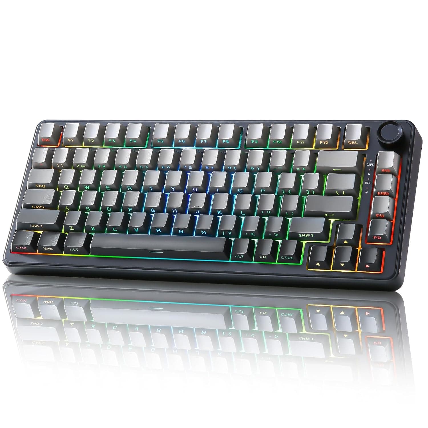 يونزيل كيبورد ميكانيكي B75 قابل للتبديل السريع 75% مع مقبض العاب باضاءة خلفية RGB اغطية مفاتيح بي تي مزدوجة اللقطة ملف شيري ويندوز/ماك اسود متدرج مفتاح خطي V2 ميلك USB-C
