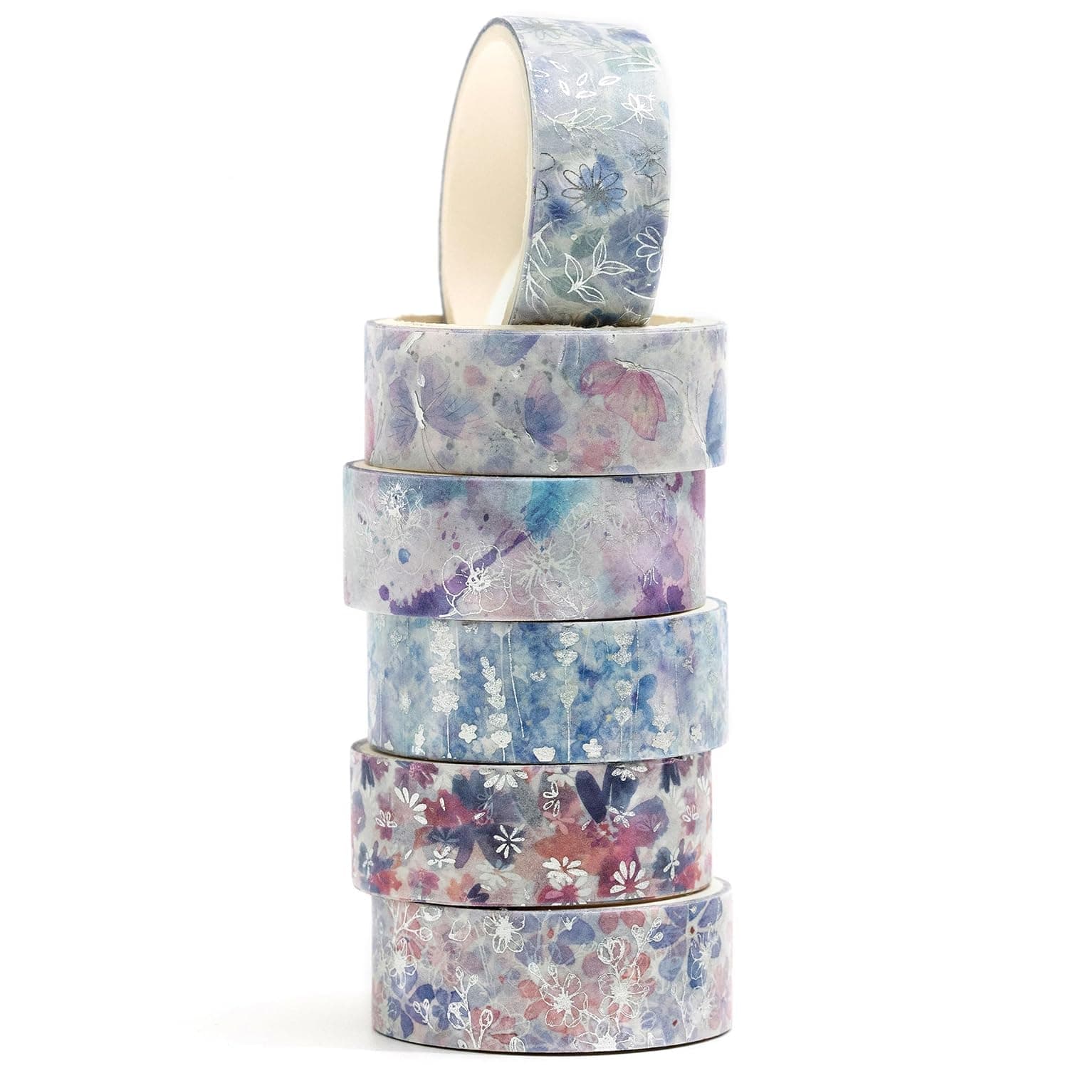 YUBBAEX 6 Rolls Floral Gold Washi Tape Set Silver Foil Masking Tape Decorative for Arts, DIY Crafts, Bullet Journal Supplies, Planners, Scrapbook, Card/Gift Wrapping (Twilight Garden)