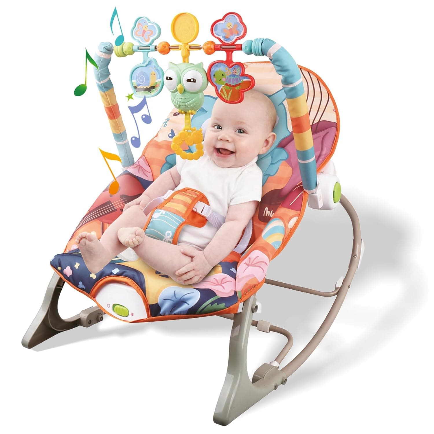Baby Rocking Chair, Baby Multi Function Music Vibration Rocking Bed Lightweight Foldable Children Rocking Rocking Chair To Coax Baby Recliner Travel Garment Bag, Owl Aurora (Chroma)