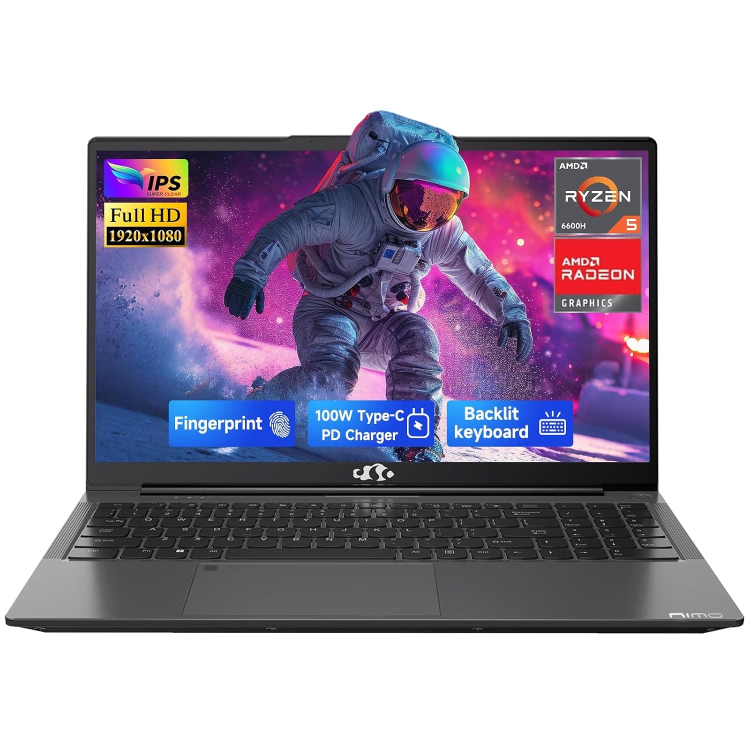 NIMO 15.6" IPS FHD Gaming Laptop, Ryzen 5 6600H 32GB DDR5 RAM 1TB SSD (Beat i7-1165G7, 6 Cores Up to 4.5GHz) Radeon 660M GPU-Computer with 100W Type-C Backlit Keyboard Fingerprint