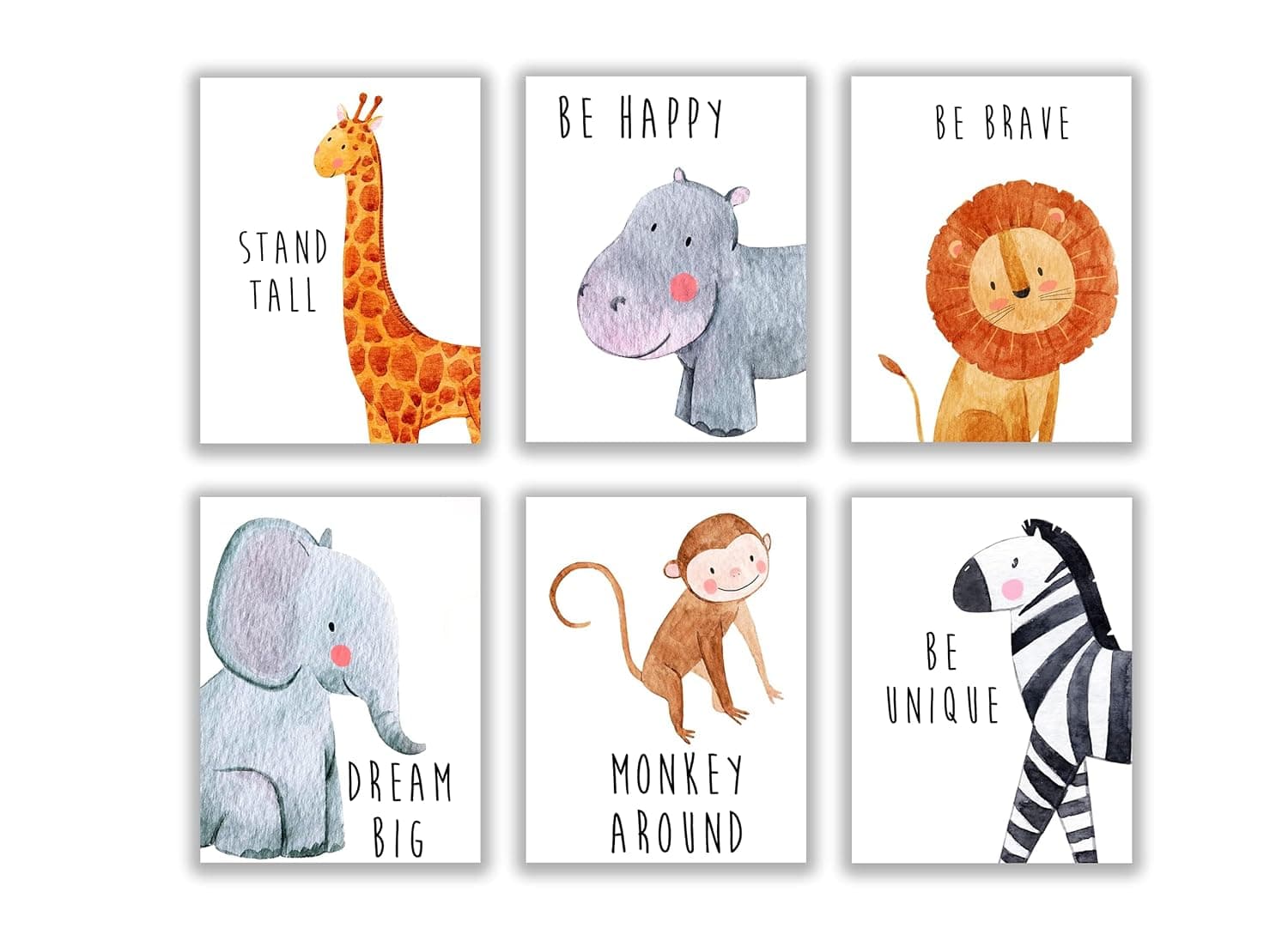 Bukela Traits Safari Nursery Decor Baby Room Decor Animal Pictures for Nursery Safari Decor Baby Wall Decor Nursery Wall Decor Nursery Wall Art for Boys and Girls Set of 6,25x20cm