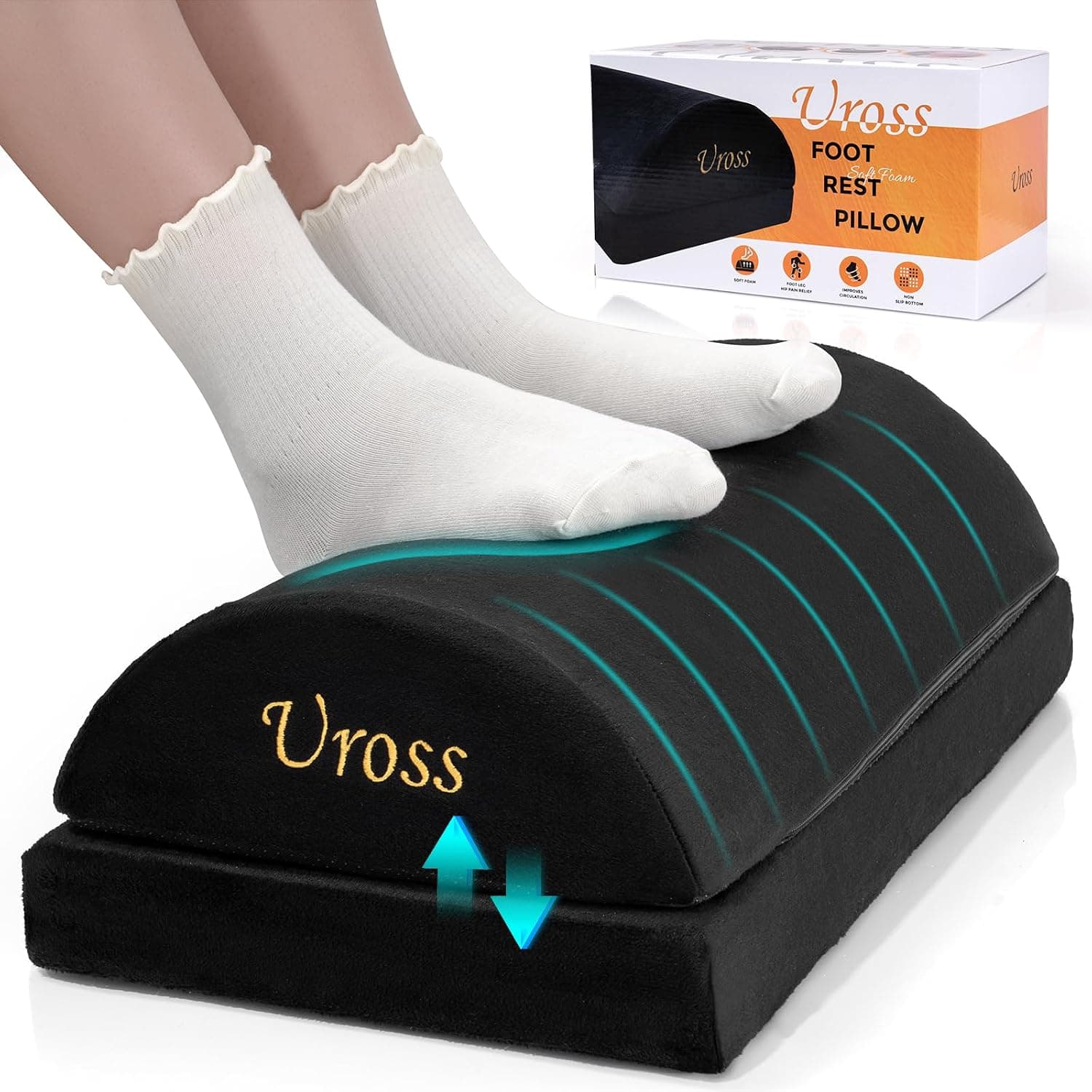 Uross Foot Rest for Under Desk at Work- Ergonomic Foot Rest Under Desk Velvet Soft Foam Foot Rest Cushion for Office Chair Home Office Gifts Gaming Accessories Foot Stool Support for Desk (Black)