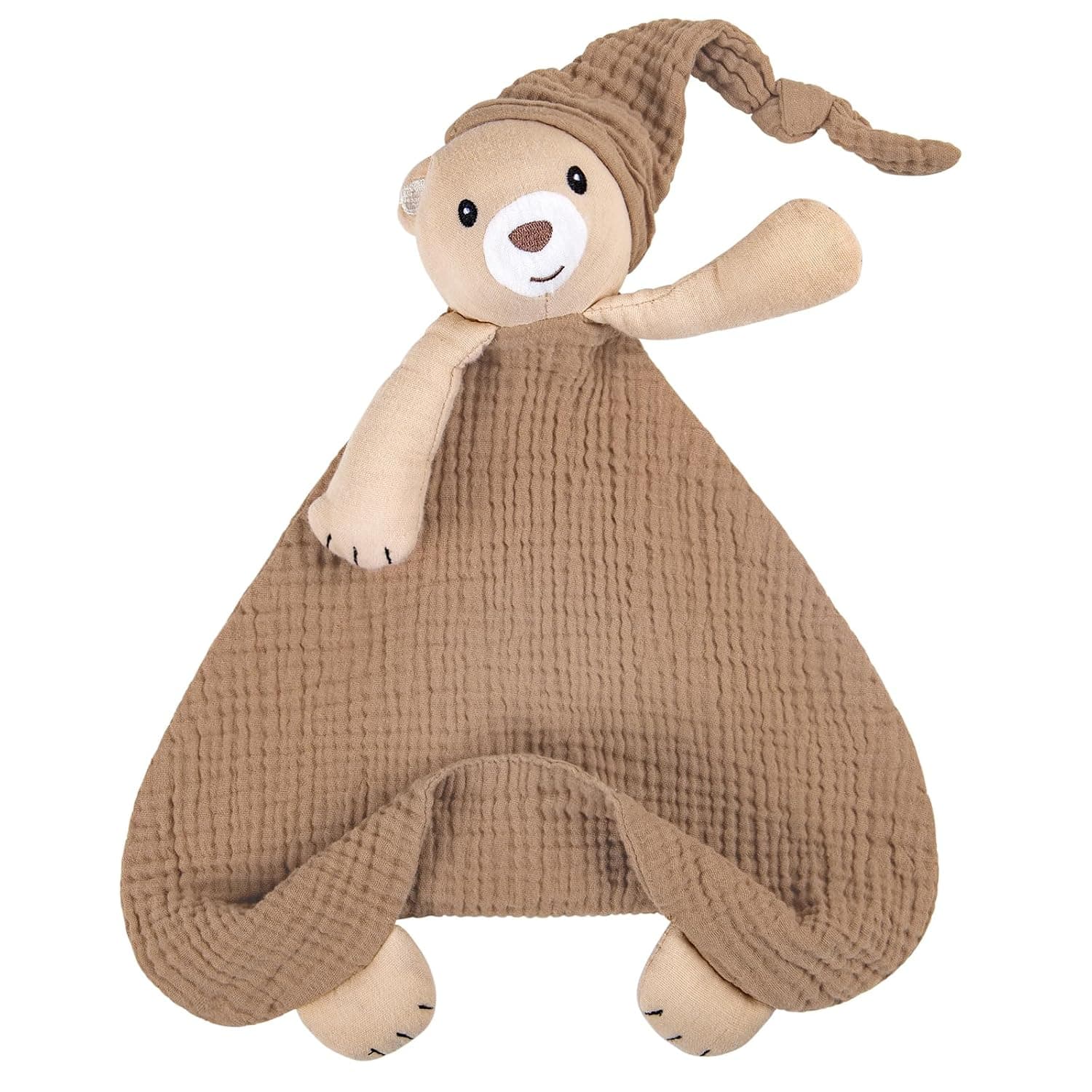 lulumoon Bear Baby Security Blanket: Skin-Friendly Muslin Snuggle Lovey for Travel & Daycare - Newborn Gift for Baby Shower | Well-size for Travel & Daycare - Easy for Little Hands to Hold - Newborn Gift for Baby Shower
