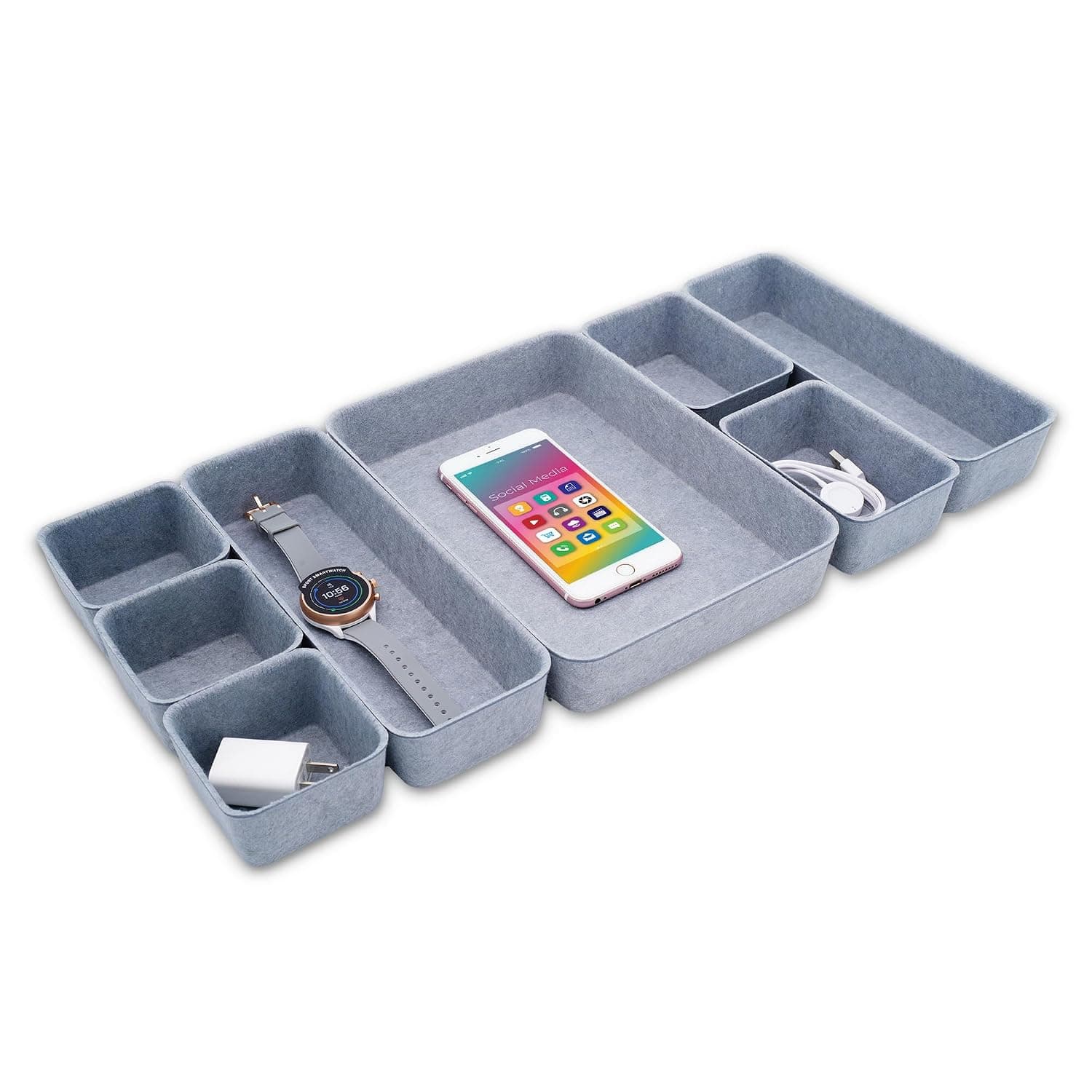 Welaxy Drawer organizers trays Felt storage bins office Desk Draw organizer dividers Morandi Colors Nordic Lifestyle Natural Interior Cozy Decor simplicity Shallow Box 8-Piece Easter Gifts (Glacier gr