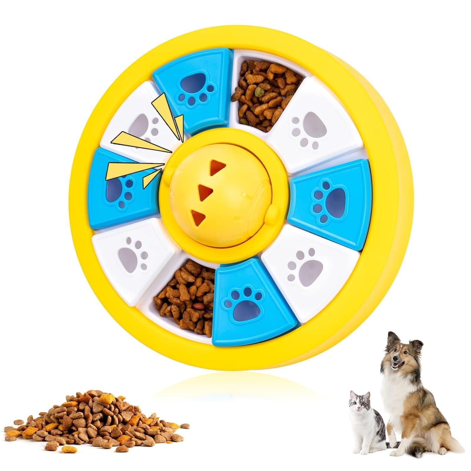 Interactive Dog Toy Slow Feeder – Pet Puzzle Food Dispenser for Small and Medium Dogs and Cats, Treat Puzzle Feeder for IQ Training, Boredom Relief, and Mental Stimulation (Yellow)