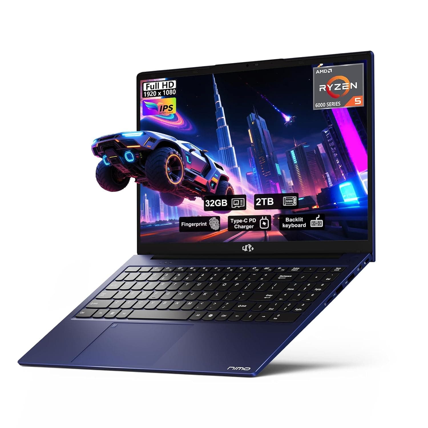 15.6'' FHD Business Gaming-Laptop-Computer - 6 Cores Ryzen 5 6600H, 32GB DDR5 RAM 1TB SSD(Beat i5 12450H, Up to 4.5GHz), 100W Type C, 6 Cores 660M GPU, IPS, Fingerprint, Backlit Keyboard, Numpad