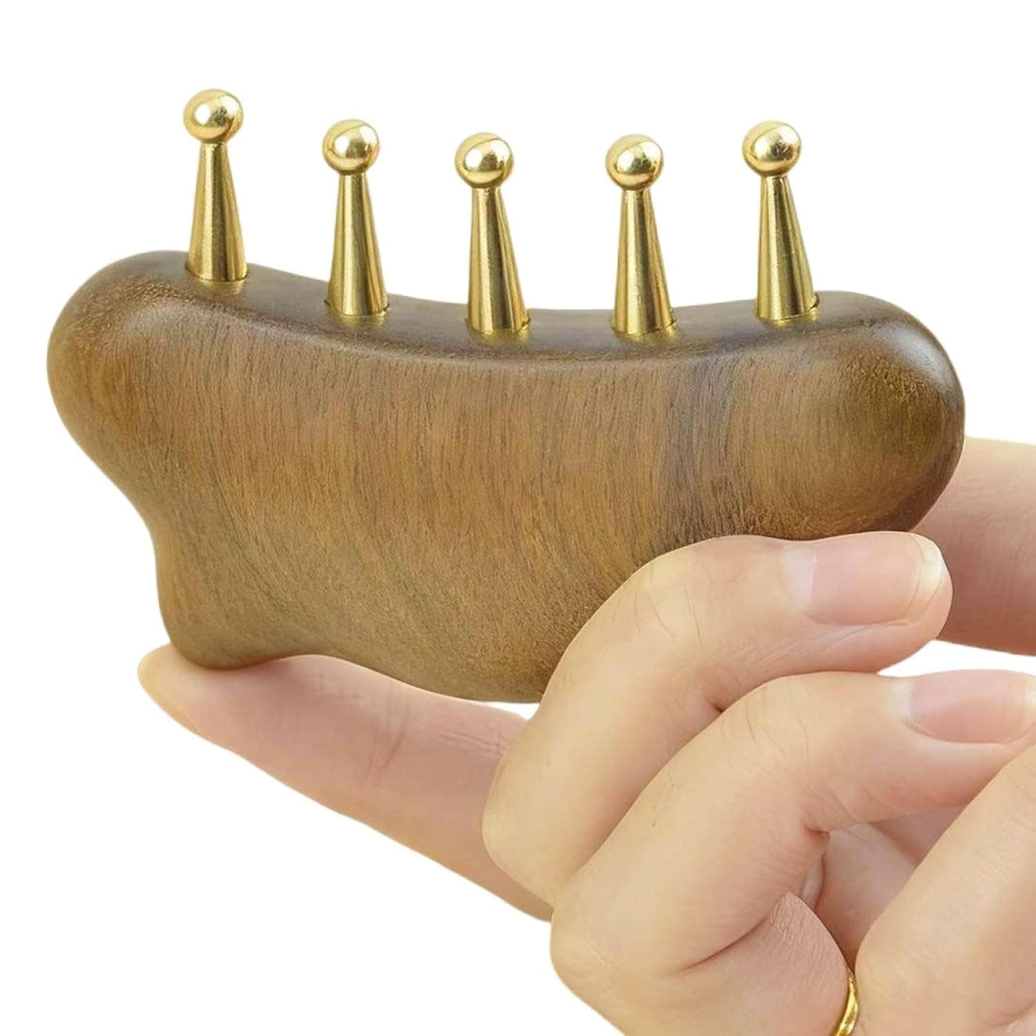 Sandalwood Meridian Massage Comb, 5 Copper Wide Tooth Design, Natural Wood Handle, for Scalp Acupuncture, Hair Growth, Body Relaxation, Travel Size