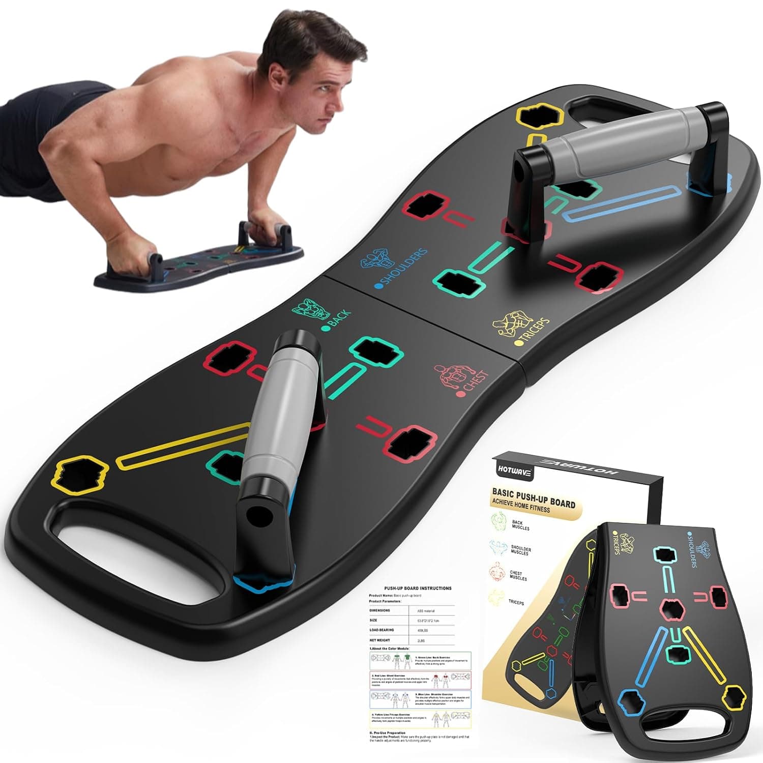 HOTWAVE Push Up Board, Portable Pushup Board for Men, Foldable Push-up Board, Multifunctional Push Up Board 20 in 1 at Home Gym, Pushup Handles for Chest Muscle Exercise Strength Training Equipment