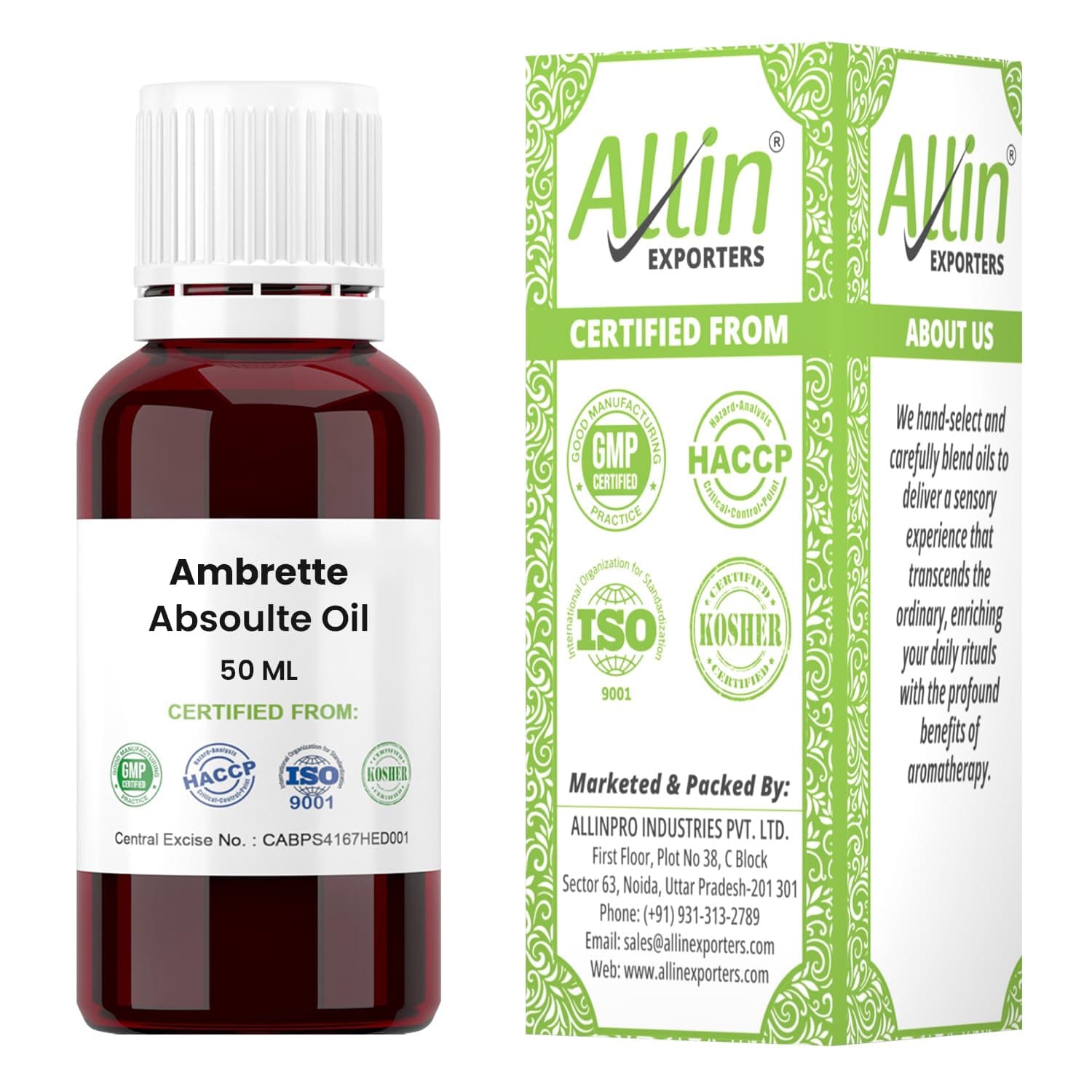Allin Exporters Ambrette Absolute Oil - 100% Pure, Natural & Undiluted - 50 ML
