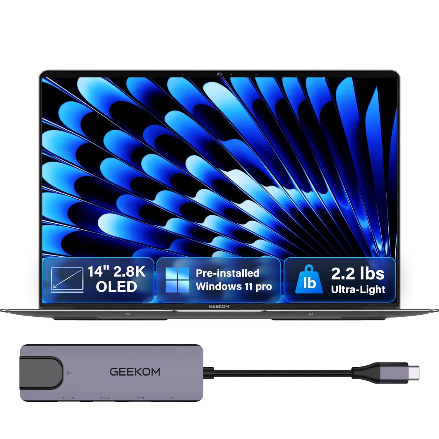 جيكوم لابتوب جيك بوك X14 برو رفيع للغاية 2.2 باوند 14 انش 2.8K OLED الترا 9 185H، 32GB LPDDR5x 7500MHz RAM 2TB SSD، حتى 16 ساعة، 2X USB4، بصمة اصبع، موزع، مساعد طيار، ويندوز 11 برو