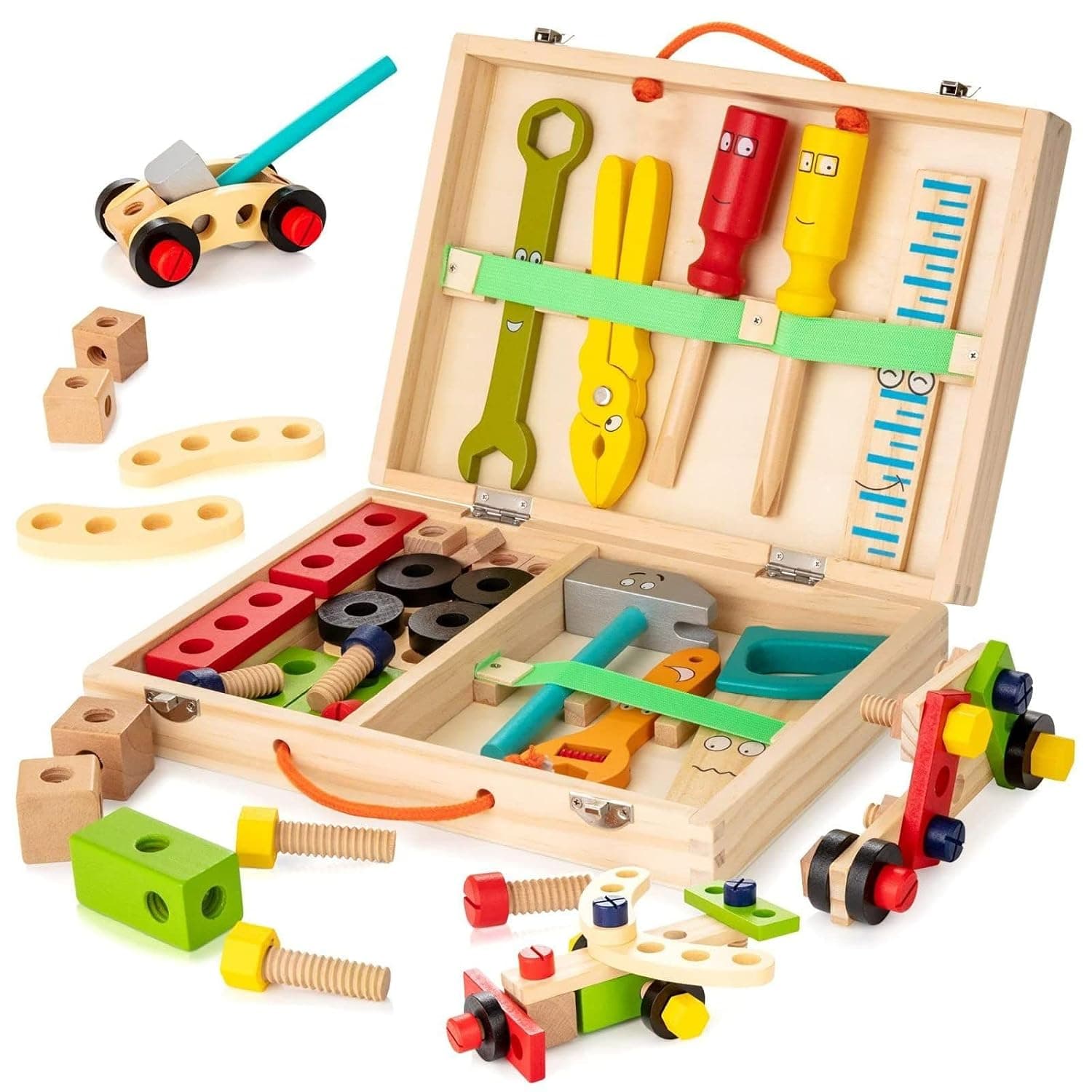 Joyzzz Kids Tool Set, Wooden Tool Bench with 34 Pieces, Educational STEM Construction Building Toy for Preschool Toddlers, Creative Pretend Play Workshop for Ages 2 to 6 Boys and Girls