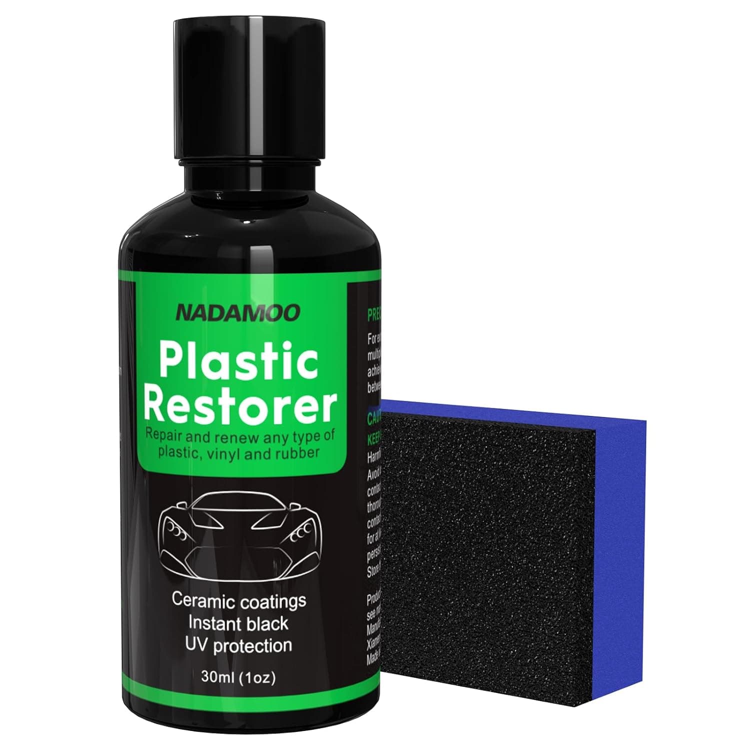 NADAMOO Plastic Restorer, Highly Concentrated Ceramic Coating for Cars, Back to Black Automotive Exterior and Interior Trim Scratch Remover Kit, Restore Faded Plastic, Vinyl & Rubber, 30ml | Automotive DIY Kit for Exterior & Interior Plastic, Bumpers, Vinyl - Instant Black & 6-Month Protection, 30ml with Applicator