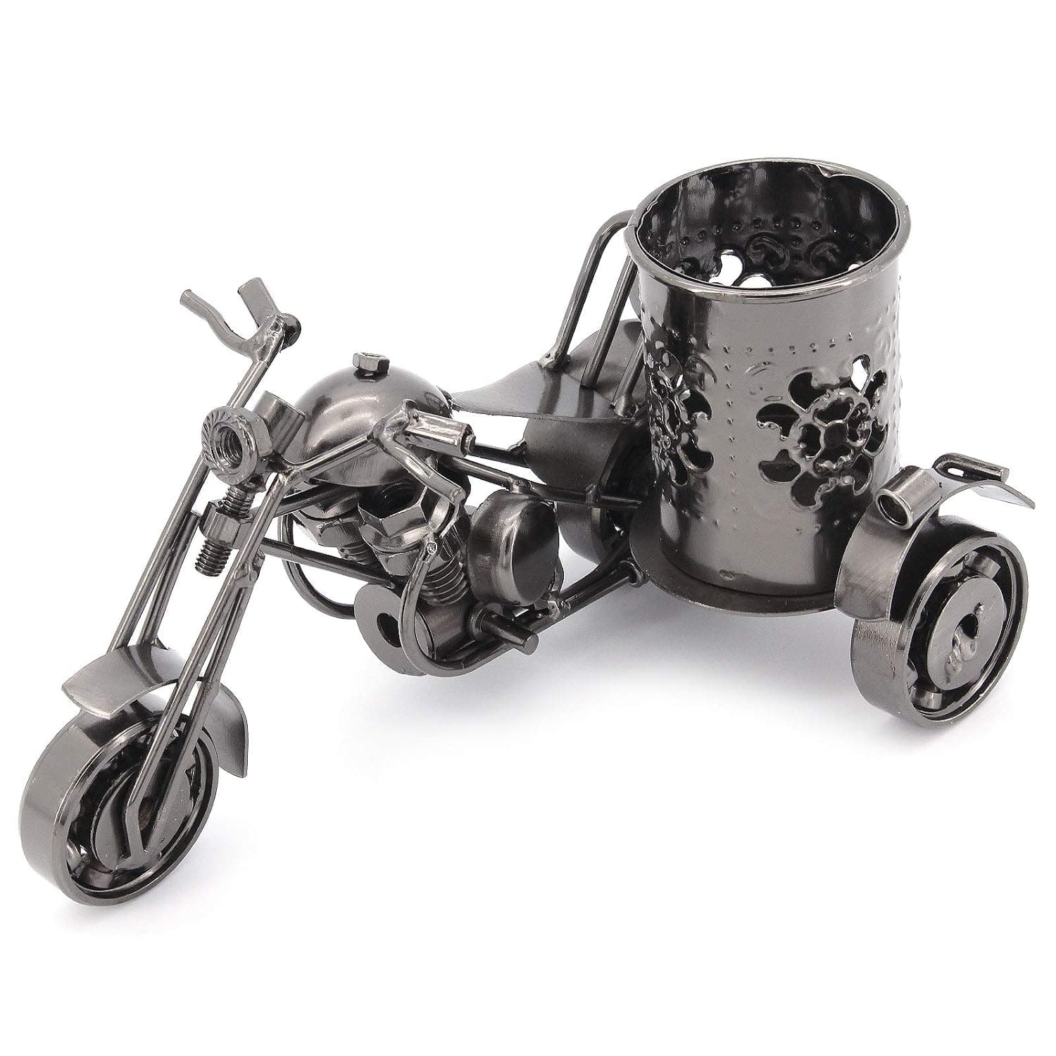 Metal Motorcycle Model Pen Holder Desktop Decorative Pen Holder for Office Home (Black)