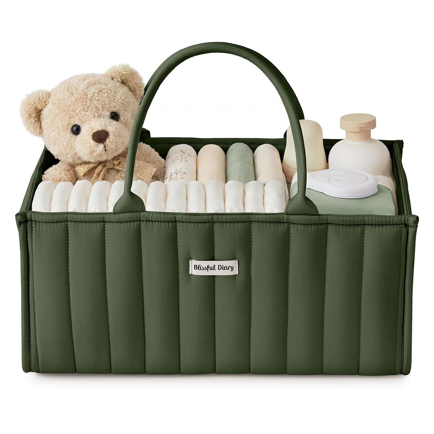 Blissful Diary Baby Diaper Caddy Organizer, Nursery Storage, Deep Green | Portable Storage Basket with Removable Dividers, Gift for Baby Shower, Newborn Boy & Girl Essentials, Baby Registry Must Have