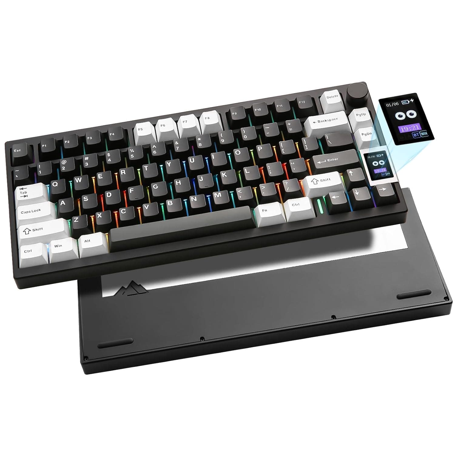 YUNZII AL80 Wireless Mechanical Keyboard, Full Aluminum CNC,Smart LCD Display,Hot Swappable Gasket 75% Layout with Knob,BT/2.4G/USB-C,QMK/VIA Support for Win/Mac (Black, Cocoa Cream V2 Switch)