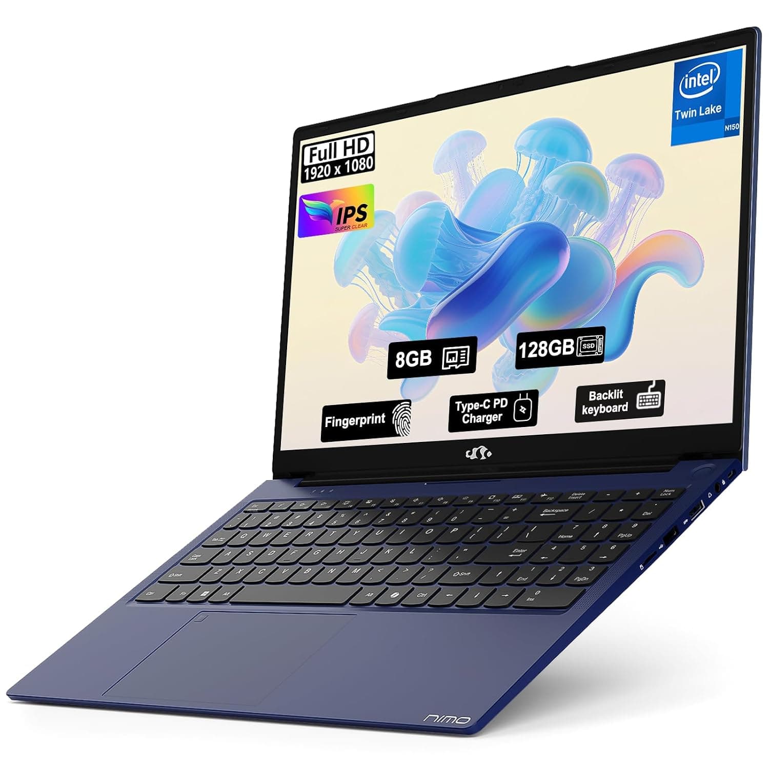 15.6" FHD IPS Student-Laptop-Computer - 8GB RAM 128GB SSD, N150(Beat to i3-10110U, 4 Cores Up to 3.6GHz), 65W Type-C, 2 Years Warranty, Fingerprint, Backlit Keyboard, Wi-Fi 6, BT5.2