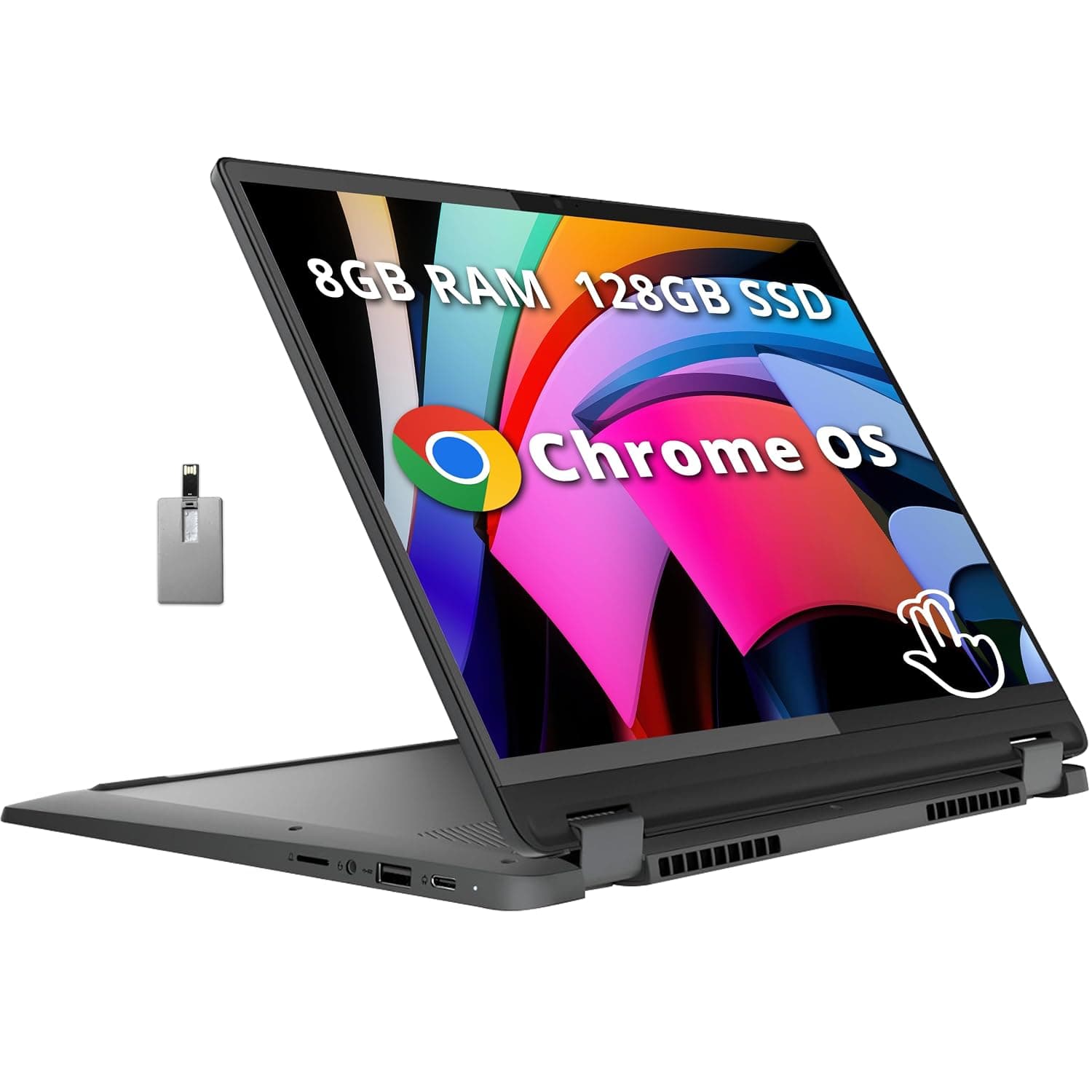 Lenovo IdeaPad Flex 5i 14" FHD 2-in-1 Touchscreen Laptop, Intel i3-1315U, 8GB RAM, 128GB SSD, Intel UHD Graphics, Backlit Keyboard, Webcam, Wi-Fi 6E, Chrome OS, Gray, 128GB Hotface USB Card
