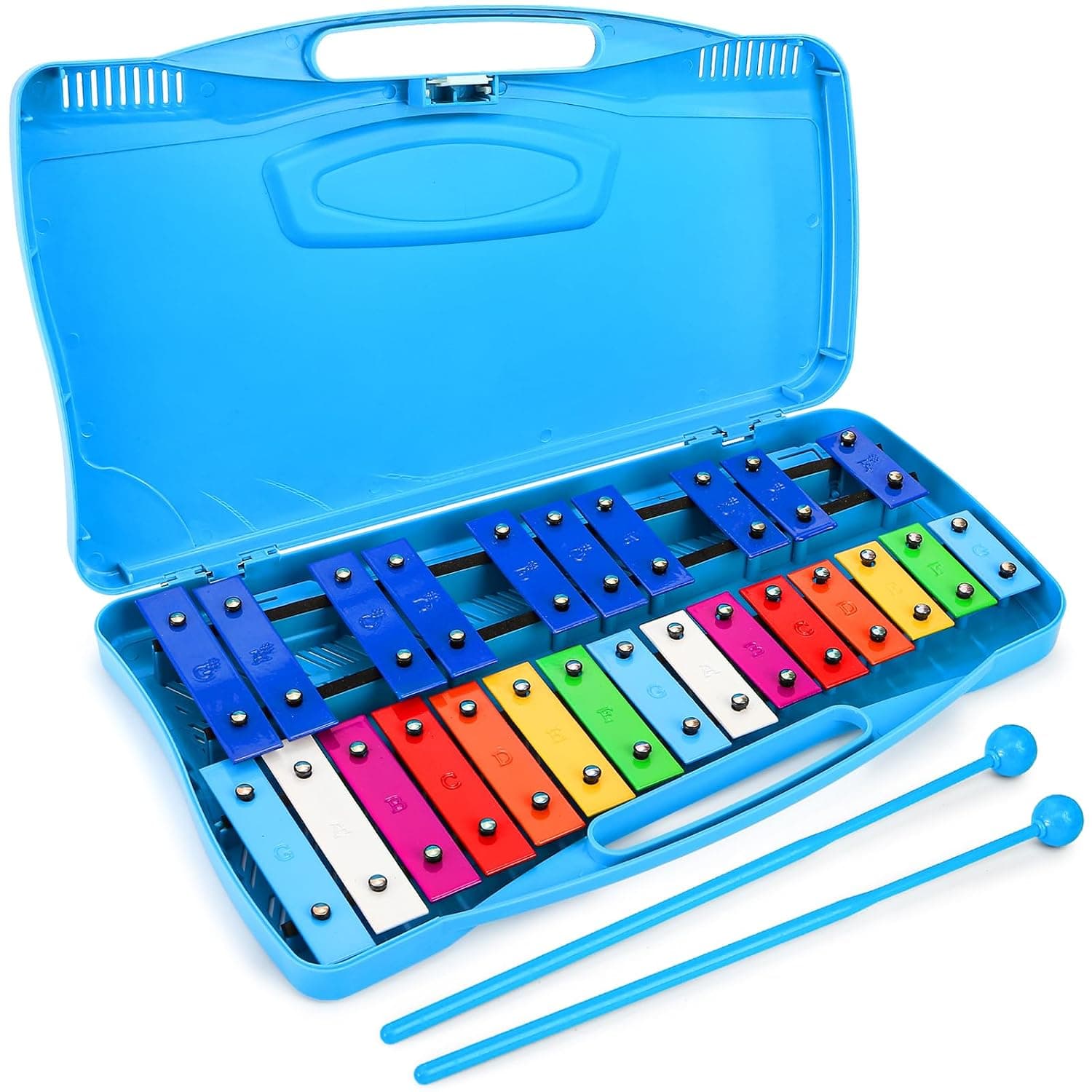Foraineam Xylophone, 25 Notes Colorful Metal Keys Glockenspiel Xylophone, Percussion Musical Instrument with Carry Case and 2 Safe Mallets for Beginners